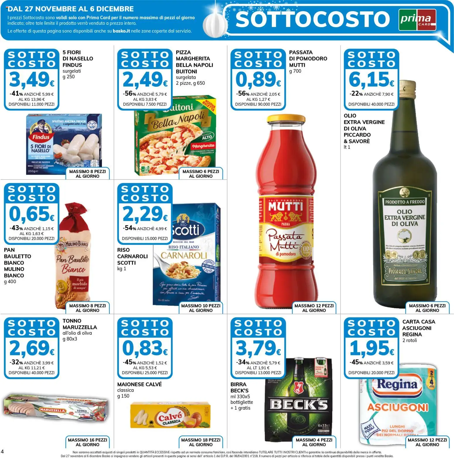 Volantino Basko del 27.11.2025 | Pagina: 4 | Prodotti: Pizza, Pomodoro, Olio, Mutti