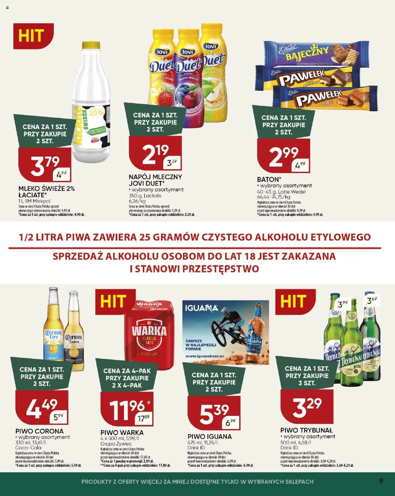 Chata Polska Gazetka od 13.08.2025 | Strona: 9 | Produkty: Warka, Piwo Warka, Mleko, Piwo