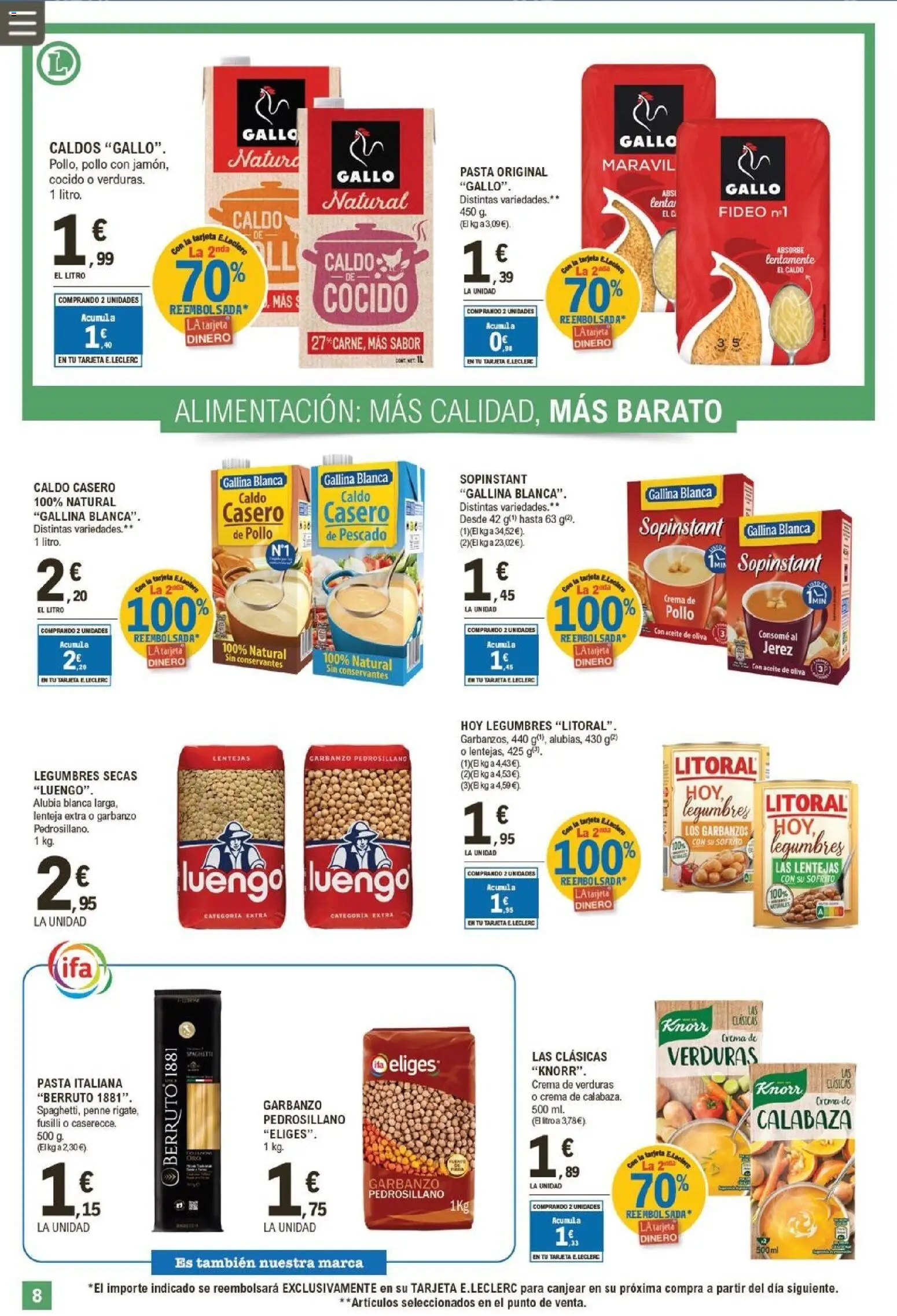 E.Leclerc folleto │ válido desde el 21.01.2026 | Página: 8 | Productos: Πράσινο τσάι, Pescado, Pasta, Crema