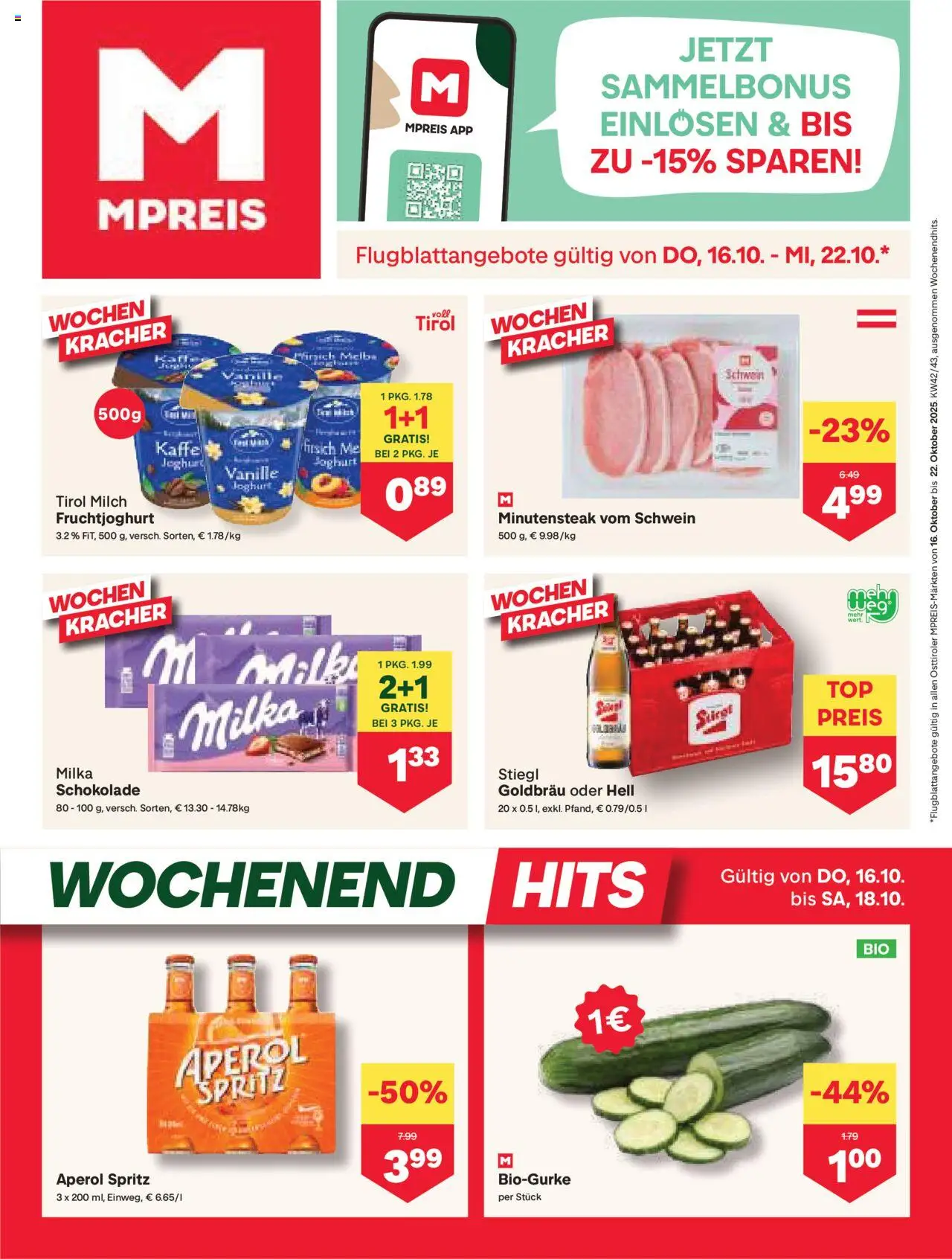 MPREIS Osttirol gültig ab 16.10.2025 | Seite: 1 | Produkte: Pfirsich, Milch, Joghurt, Schokolade