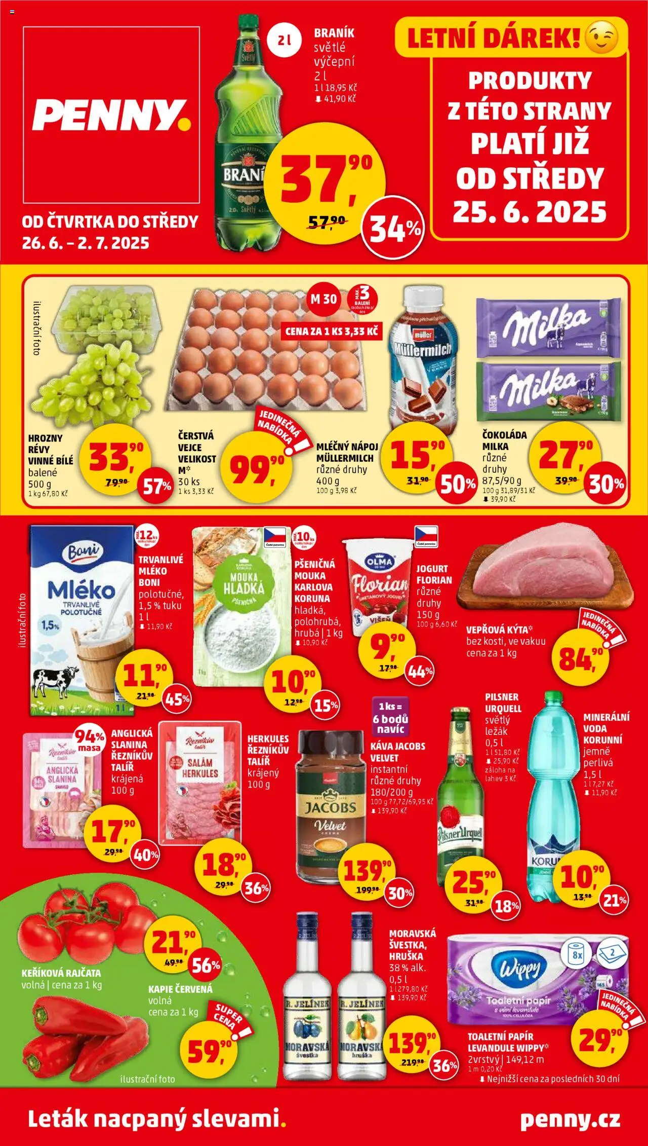 Penny Market leták - Čtvrtečník od 26.06.2025 | Strana: 1 | Produkty: Káva, Rajčata, Velvet, Láhev