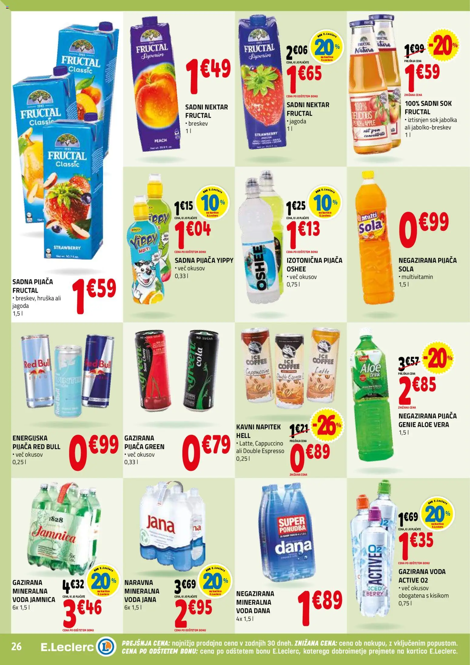 Novi E.leclerc katalog ponudbe – veljaven od 12.11.2025 | Stran: 26 | Izdelki: Hruska, Mineralna voda, Sok, Jabolka