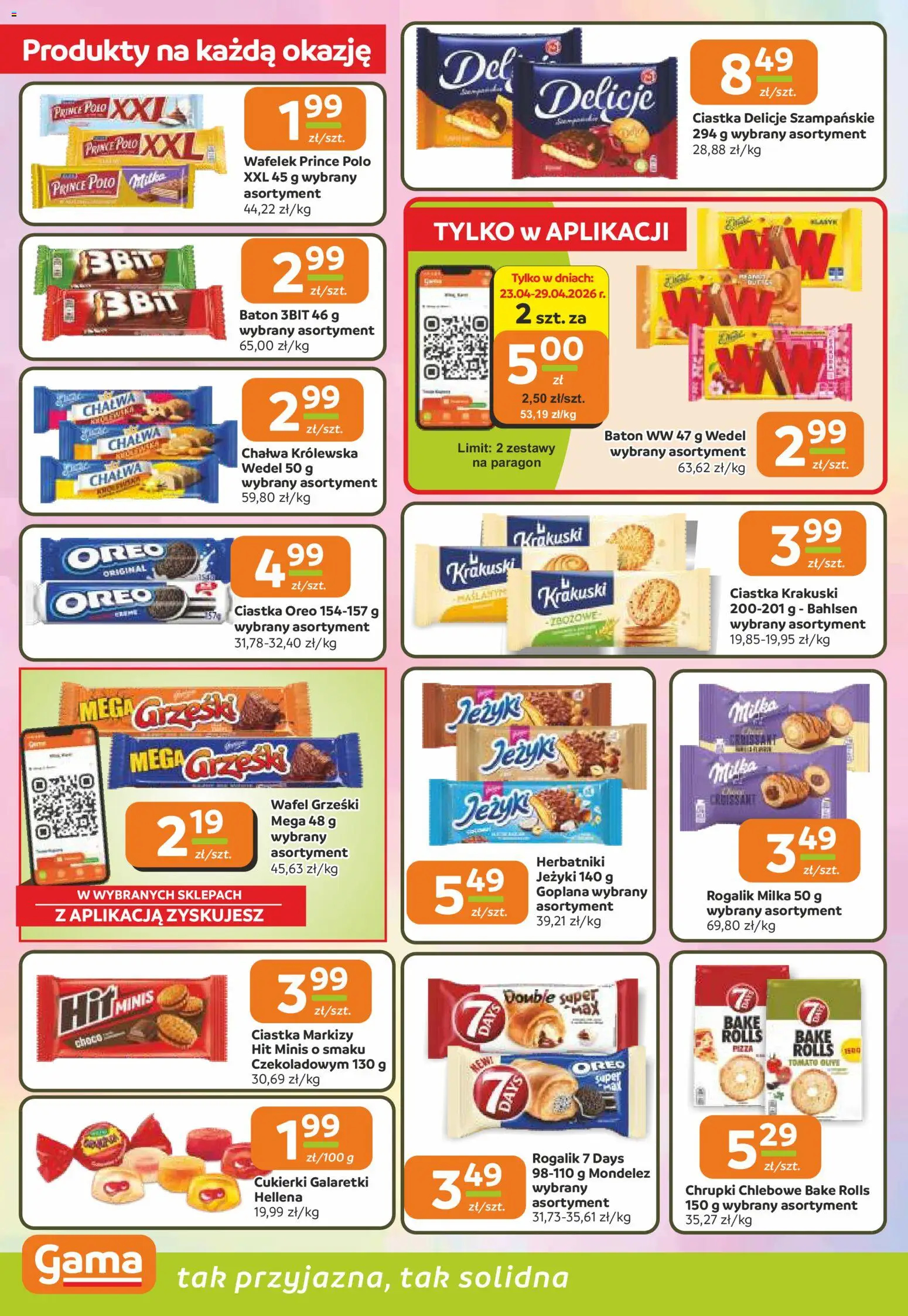 Gama gazetka od 23.04.2026 | Strona: 4 | Produkty: Chrupki, Herbatniki, Pizza, Cukierki