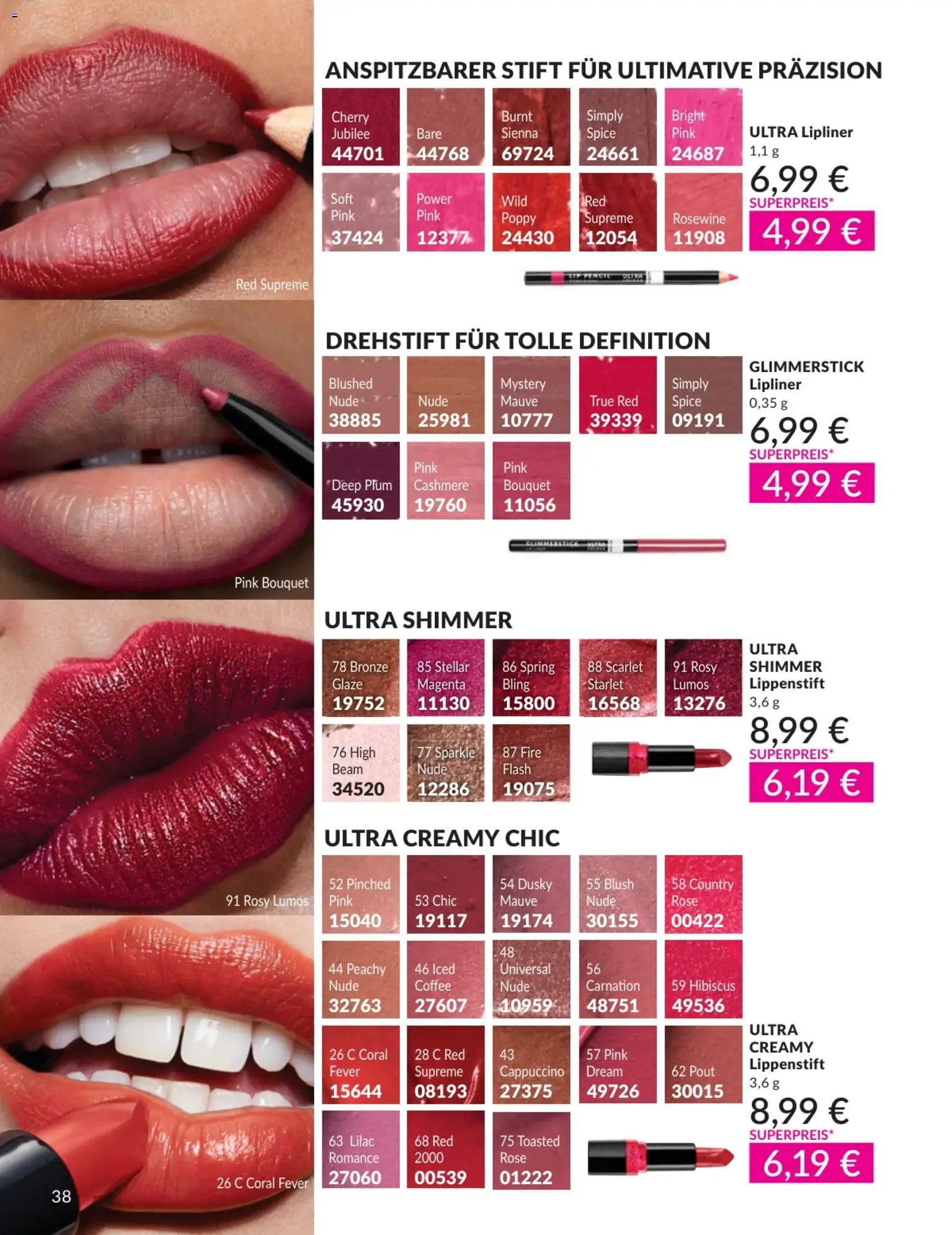 AVON Katalog Februar 2026 – gültig ab 01.02.2026 | Seite: 38 | Produkte: Coral, Lippenstift, Blush, Lipliner