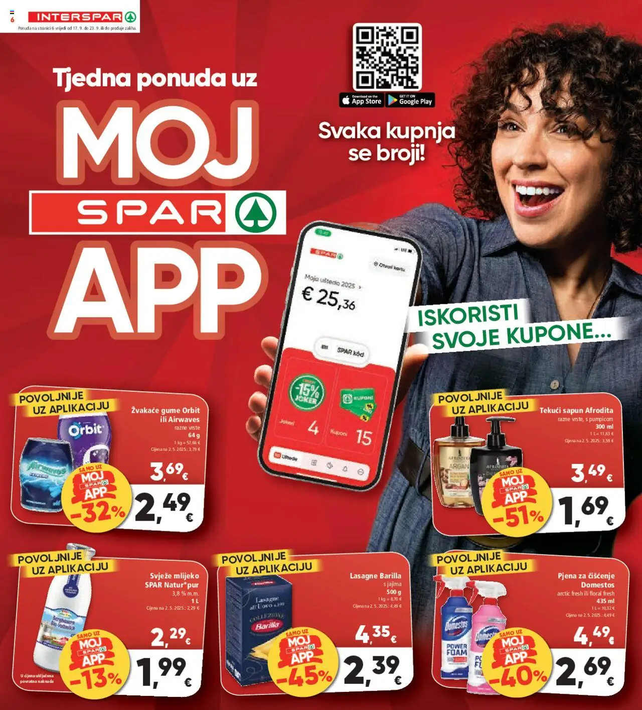 Interspar katalog | vrijedi od 17.09.2025 | Stranica: 6 | Proizvodi: Lasagne, Mlijeko, Sapun, Domestos