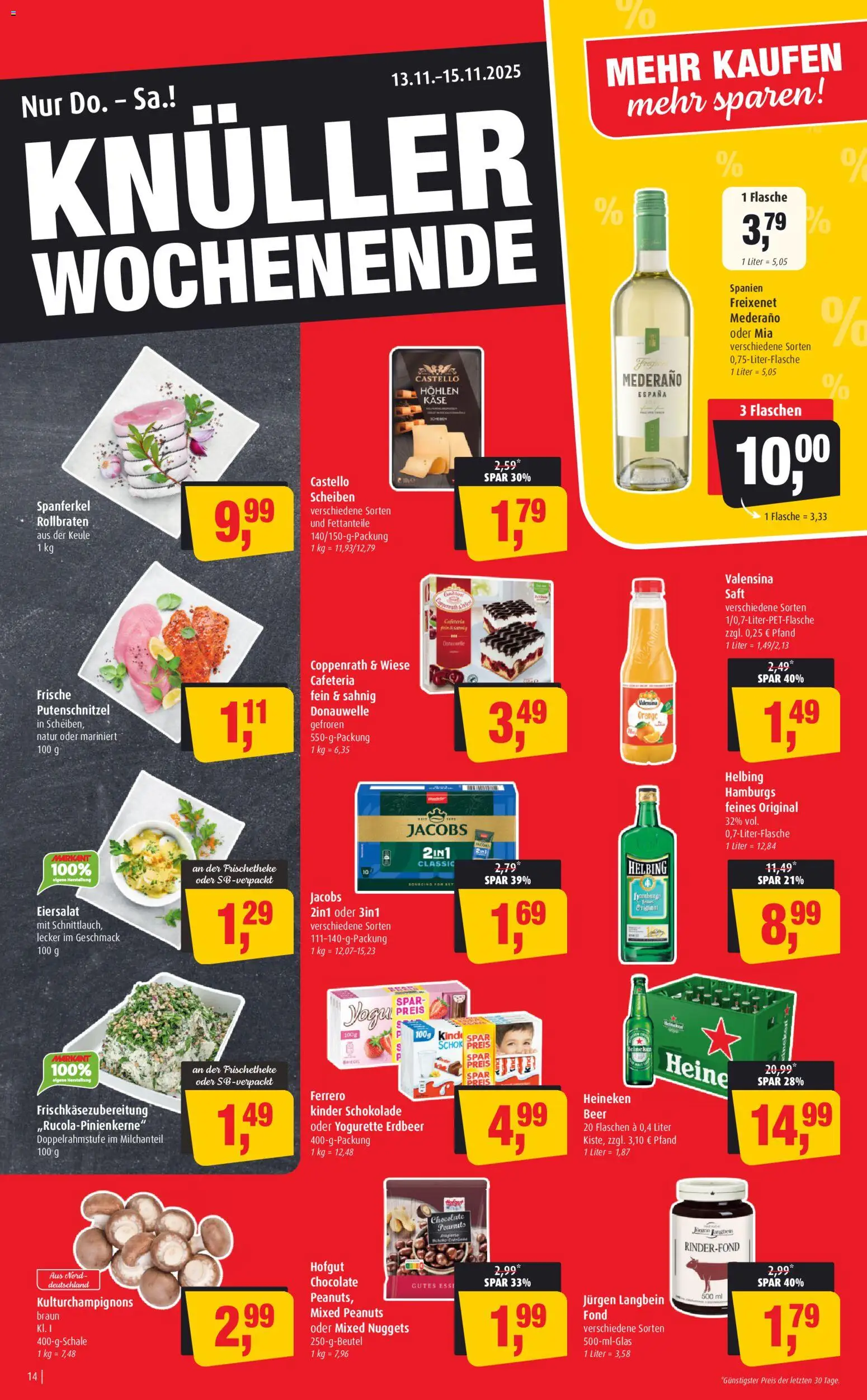 Markant Prospekt 	 – gültig ab 10.11.2025 | Seite: 14 | Produkte: Schokolade, Freixenet mederano, Heineken, Valensina
