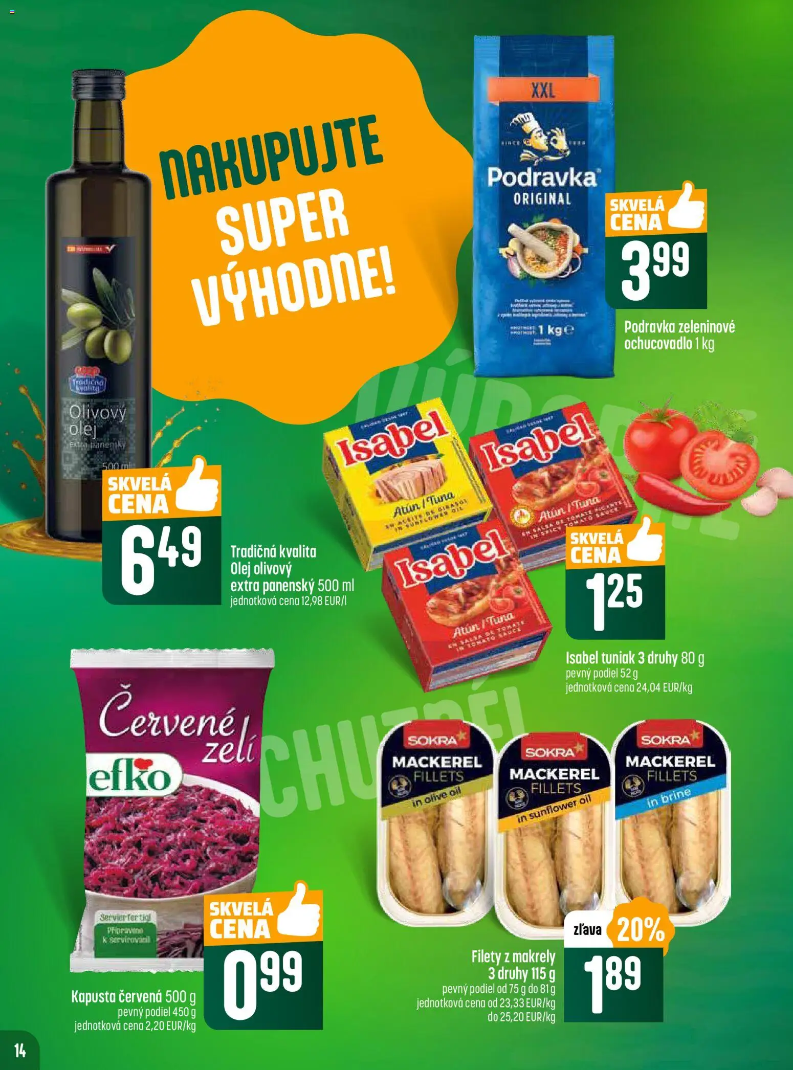 Nové COOP Jednota akcie – leták je platný od 13.11.2025 | Strana: 14 | Produkty: Kapusta, Olej, Tuniak, Kapusta červená