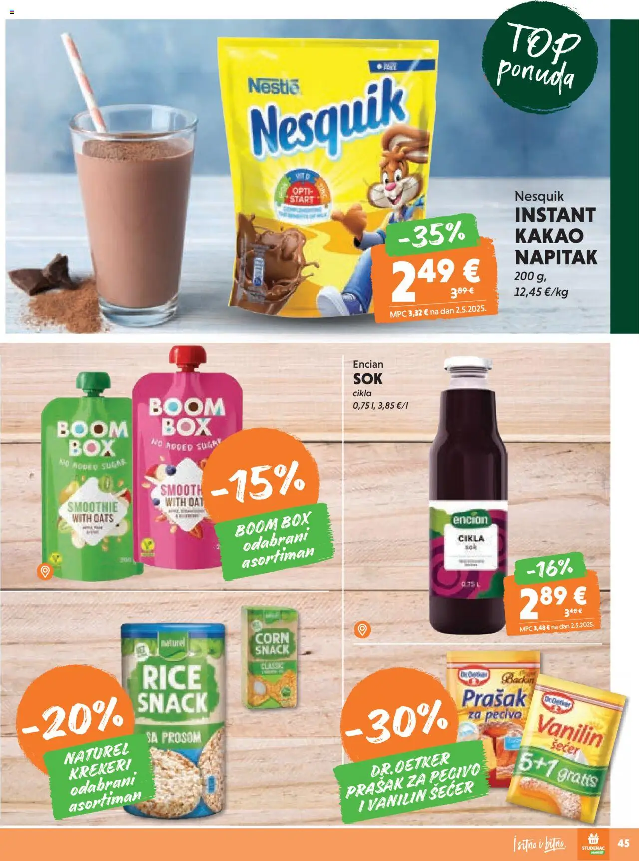 Studenac katalog | vrijedi od 13.08.2025 | Stranica: 45 | Proizvodi: Nesquik, Smoothie, Šećer, Cikla
