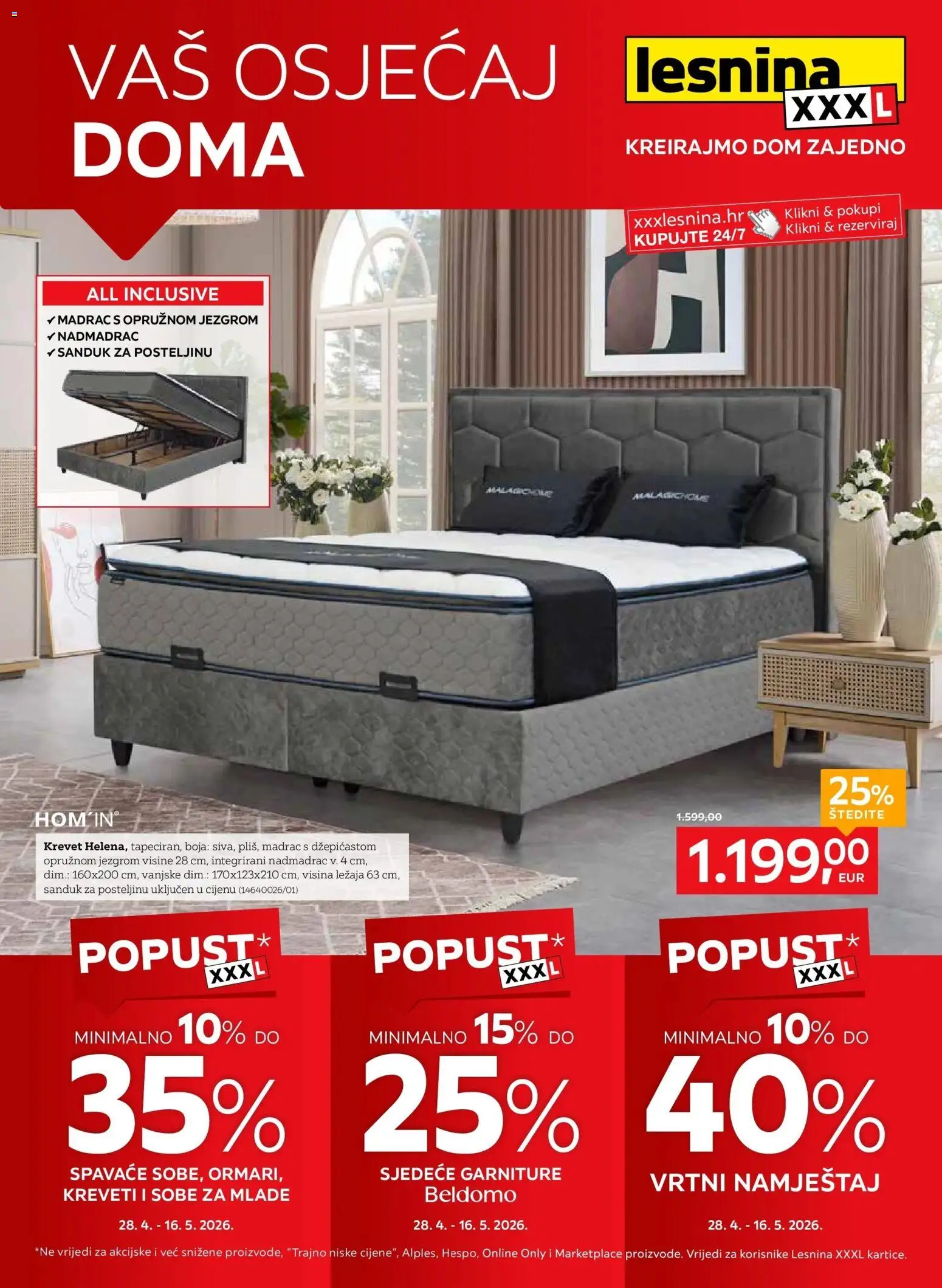 Lesnina katalog | vrijedi od 27.04.2026 | Stranica: 1 | Proizvodi: Krevet, Madrac, Vrtni namještaj, Nadmadrac