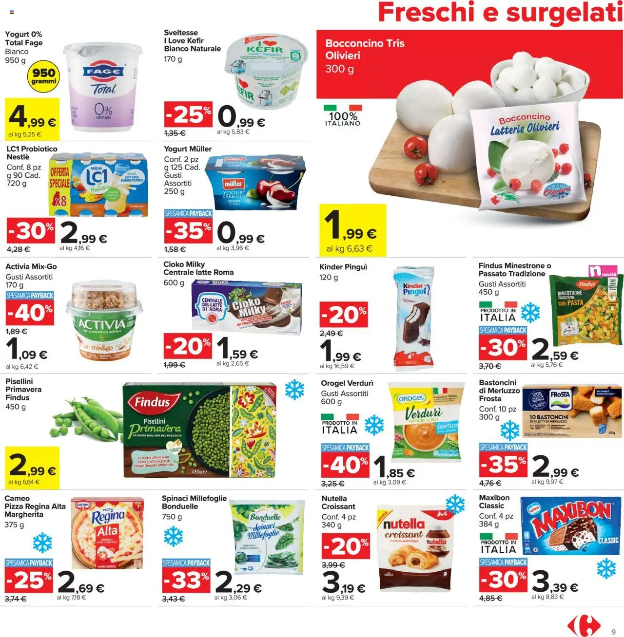 Volantino Carrefour del 20.10.2025 | Pagina: 9 | Prodotti: Minestrone, Pizza, Merluzzo, Latte