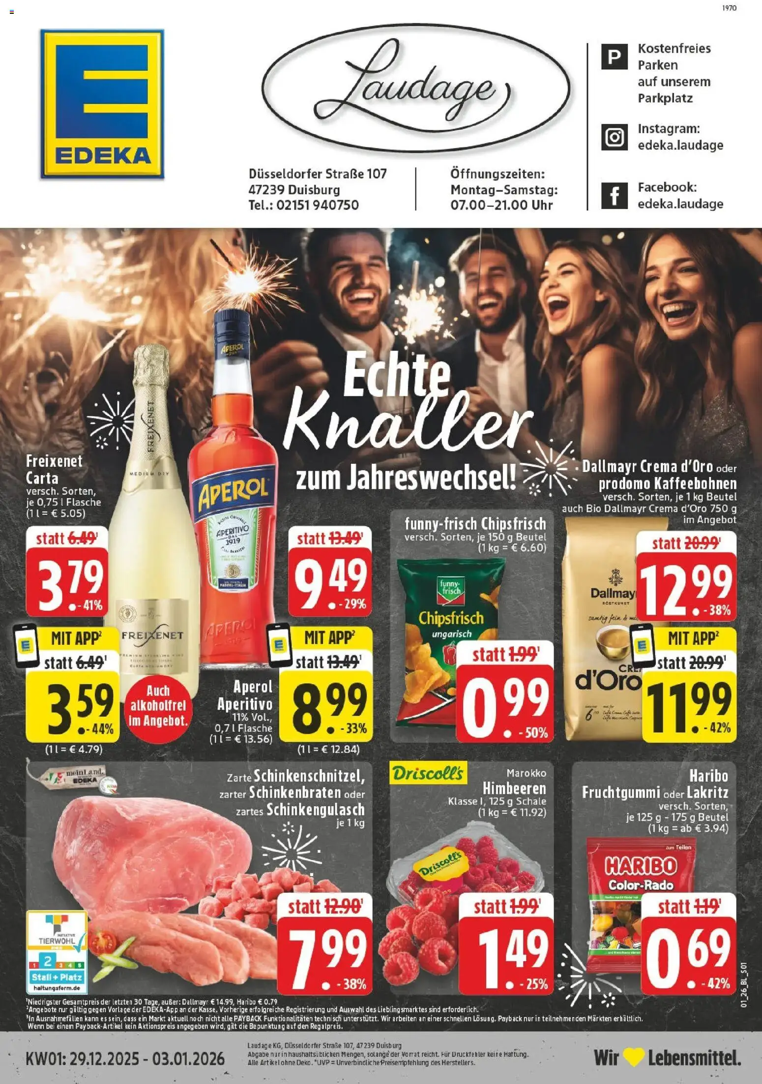 Edeka prospekt Duisburg-Rumeln	 – gültig ab 28.12.2025 | Seite: 1 | Produkte: Himbeeren, Freixenet, Dallmayr, Uhr