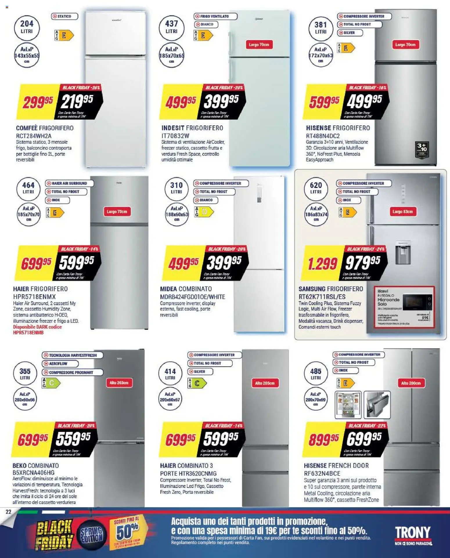 Volantino Trony volantino Calabria del 19.03.2026 | Pagina: 22 | Prodotti: Compressore, Frigorifero, Mensola, Samsung