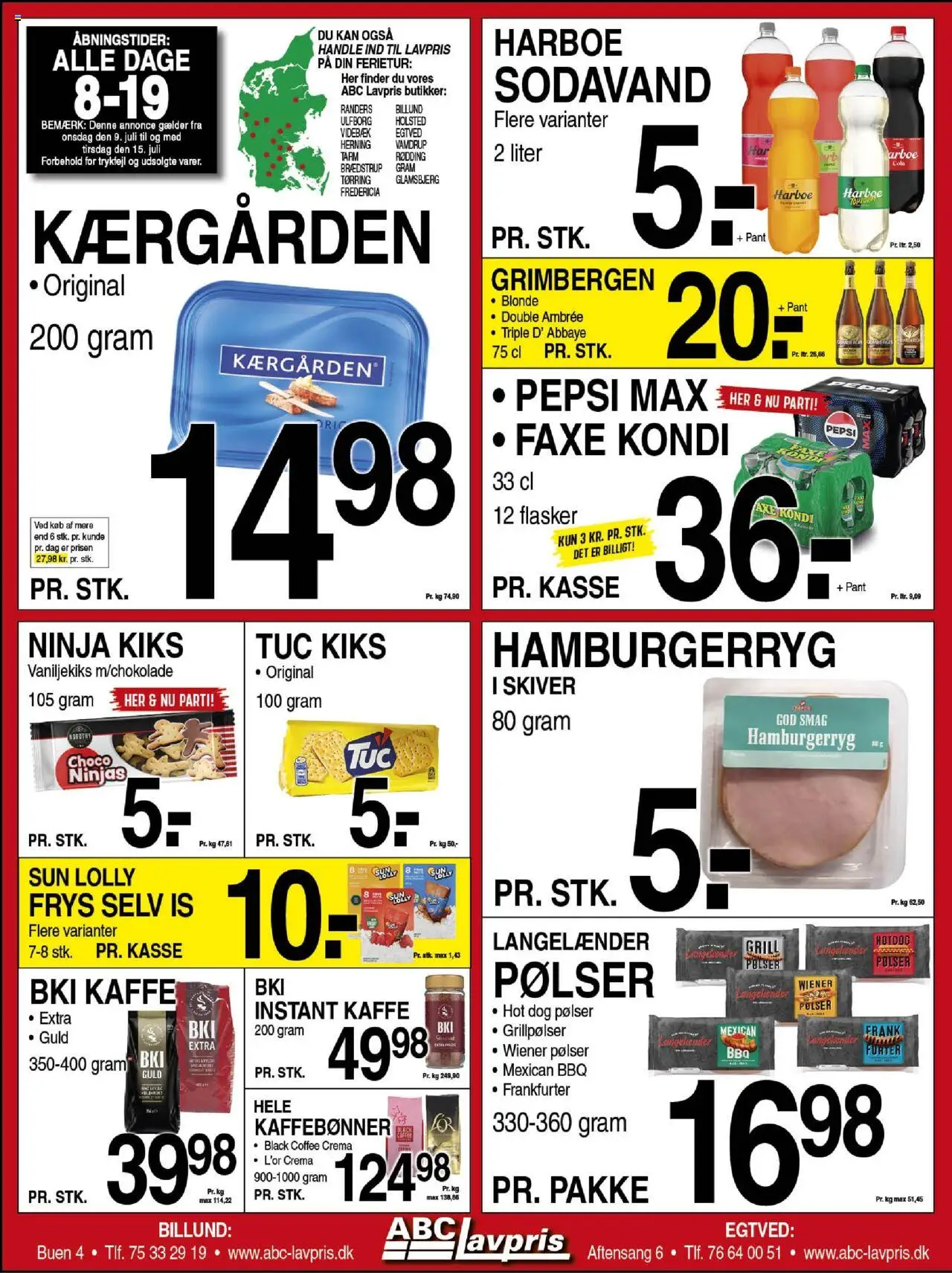 Abc Lavpris Tilbudsavis gyldig fra 09.07.2025 | Side: 1 | Produkter: Kaffe, Pølser, Aparelho de barbear, Cola