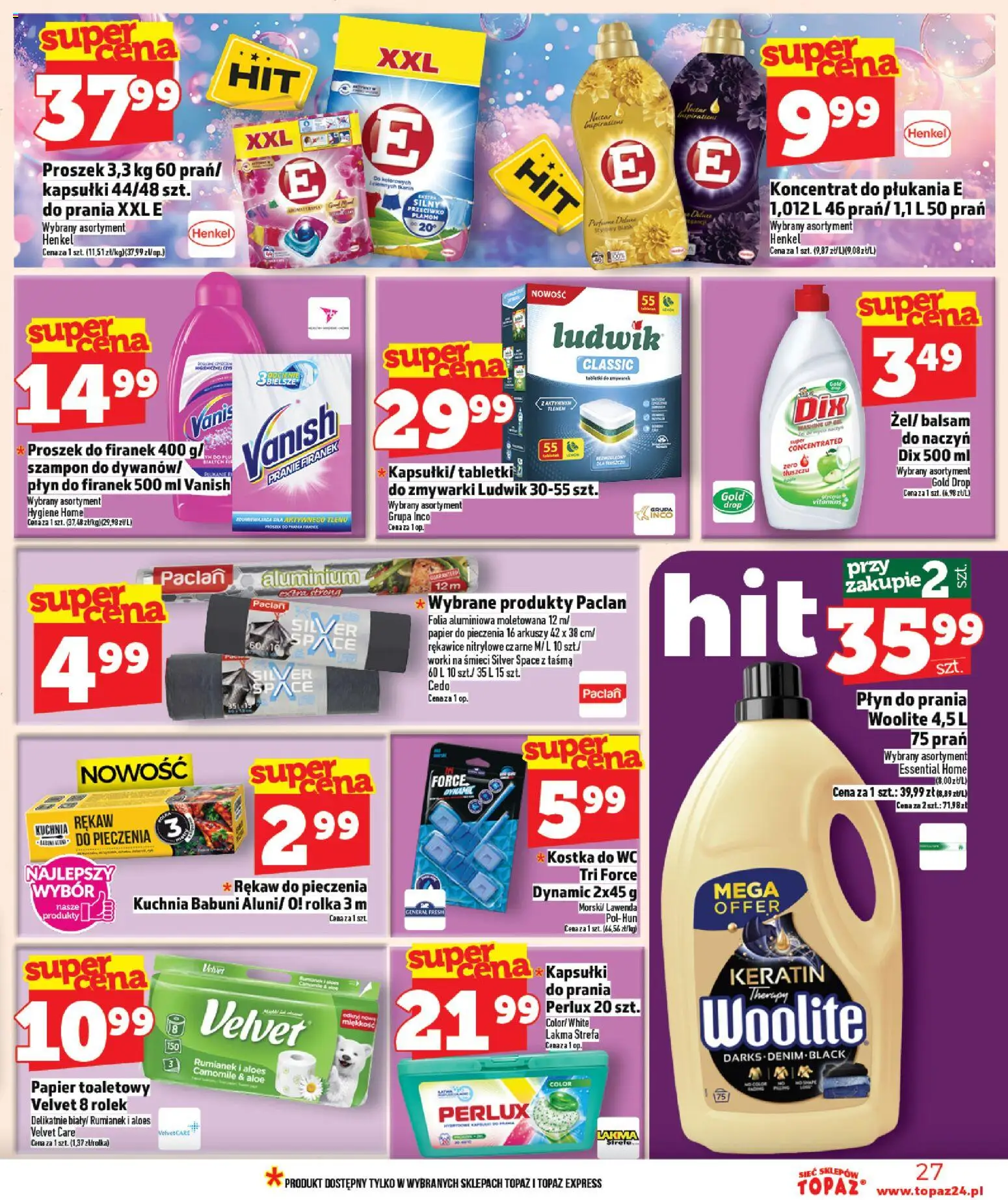 Topaz Gazetka - Ceny małe na stałe od 05.02.2026 | Strona: 27 | Produkty: Vanish, Papier toaletowy, Papier do pieczenia, Szampon