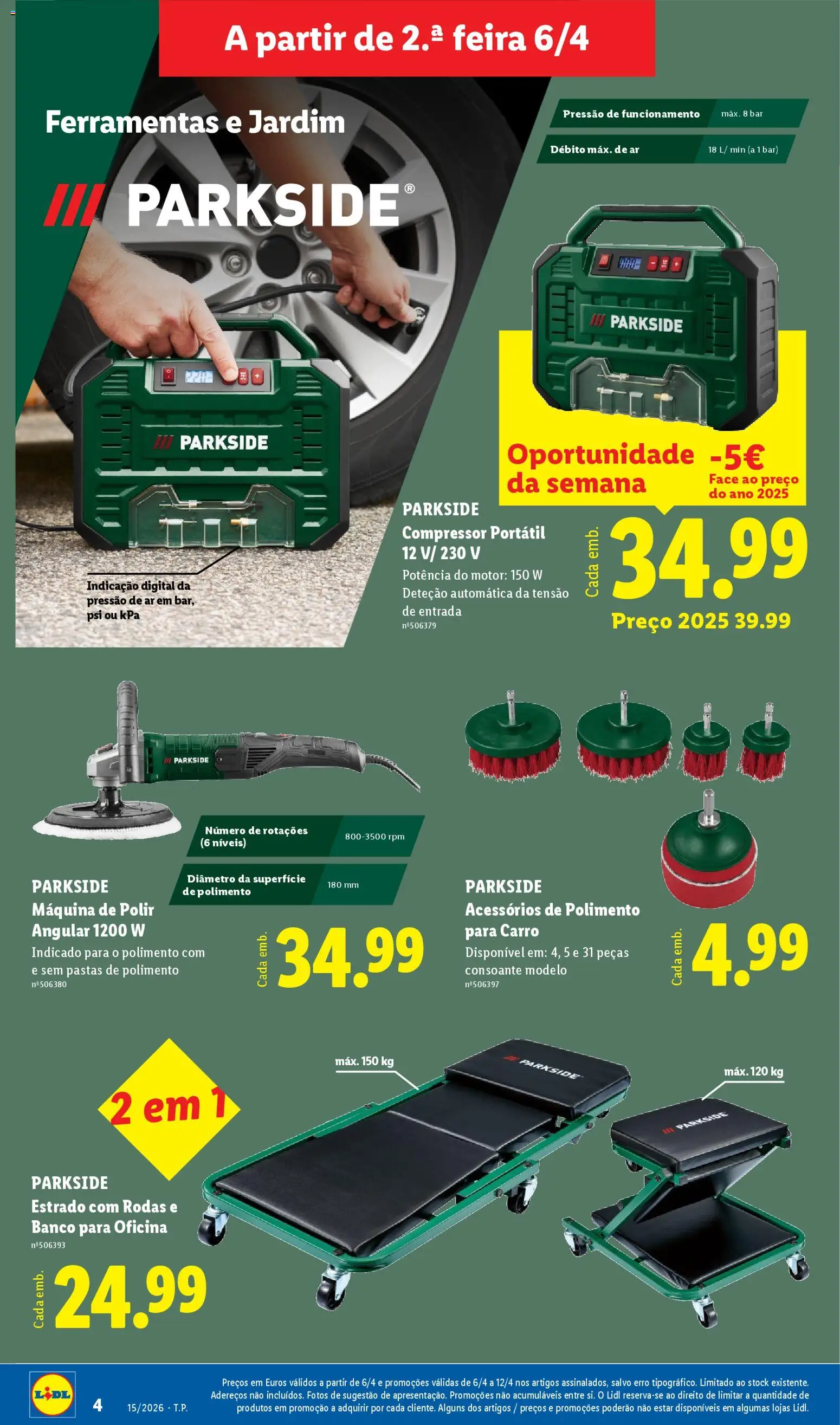 Lidl Novidades │ válido de 06.04.2026 | Página: 4 | Produtos: Banco, Ferramentas, Compressor