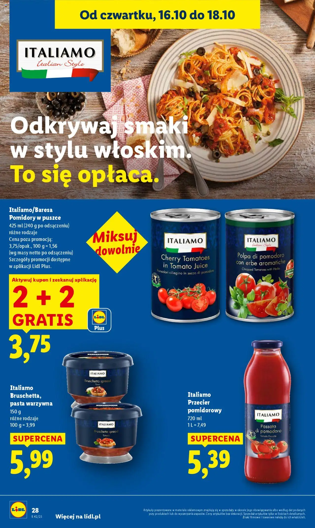 Lidl Gazetka od 16.10.2025 | Strona: 32 | Produkty: Przecier pomidorowy, Bruschetta, Pomidory w puszce, Pomidory
