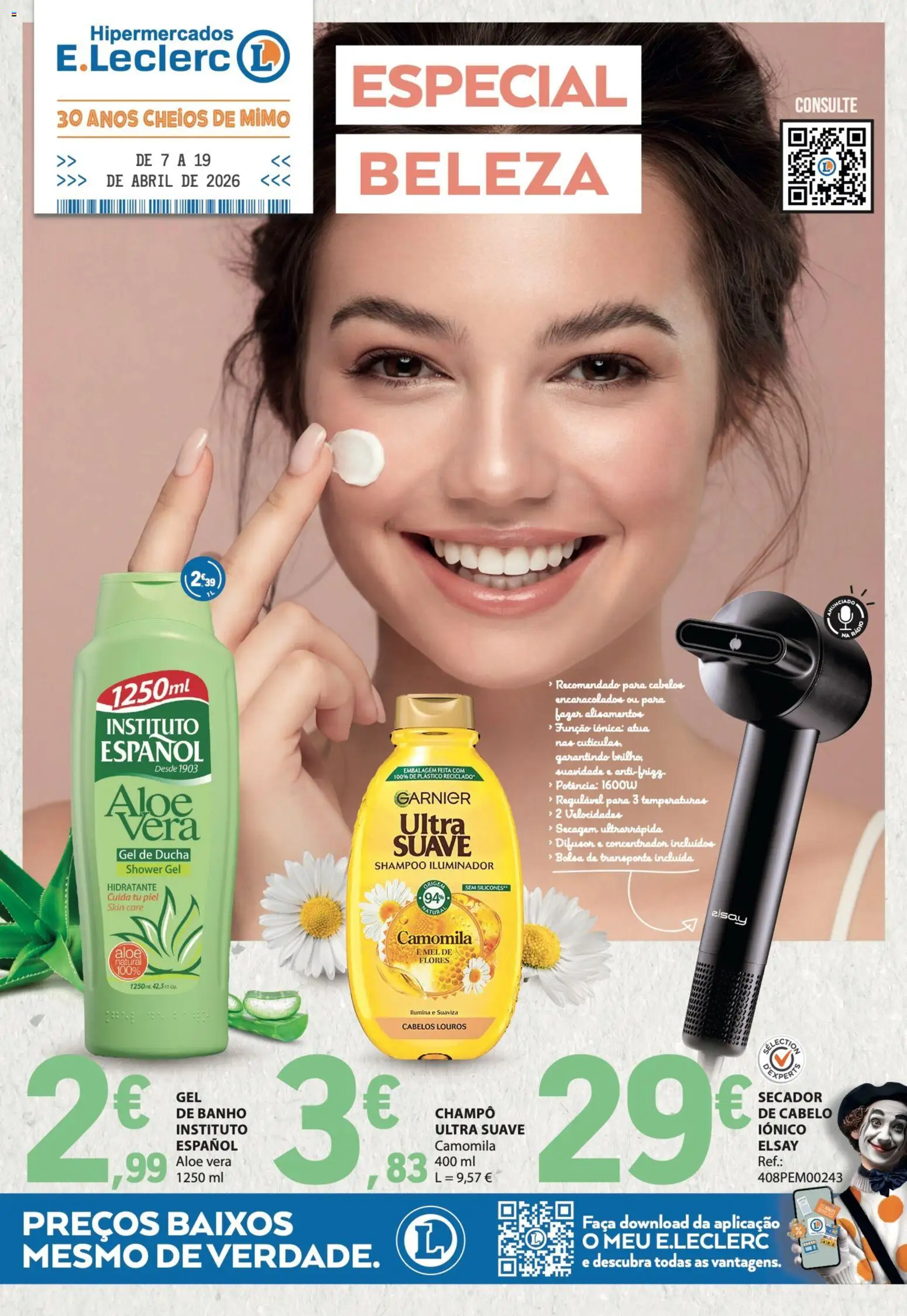 E.Leclerc folheto Especial Beleza │ válido de 07.04.2026 | Página: 1 | Produtos: Bolsa, Shampoo, Mel, Difusor