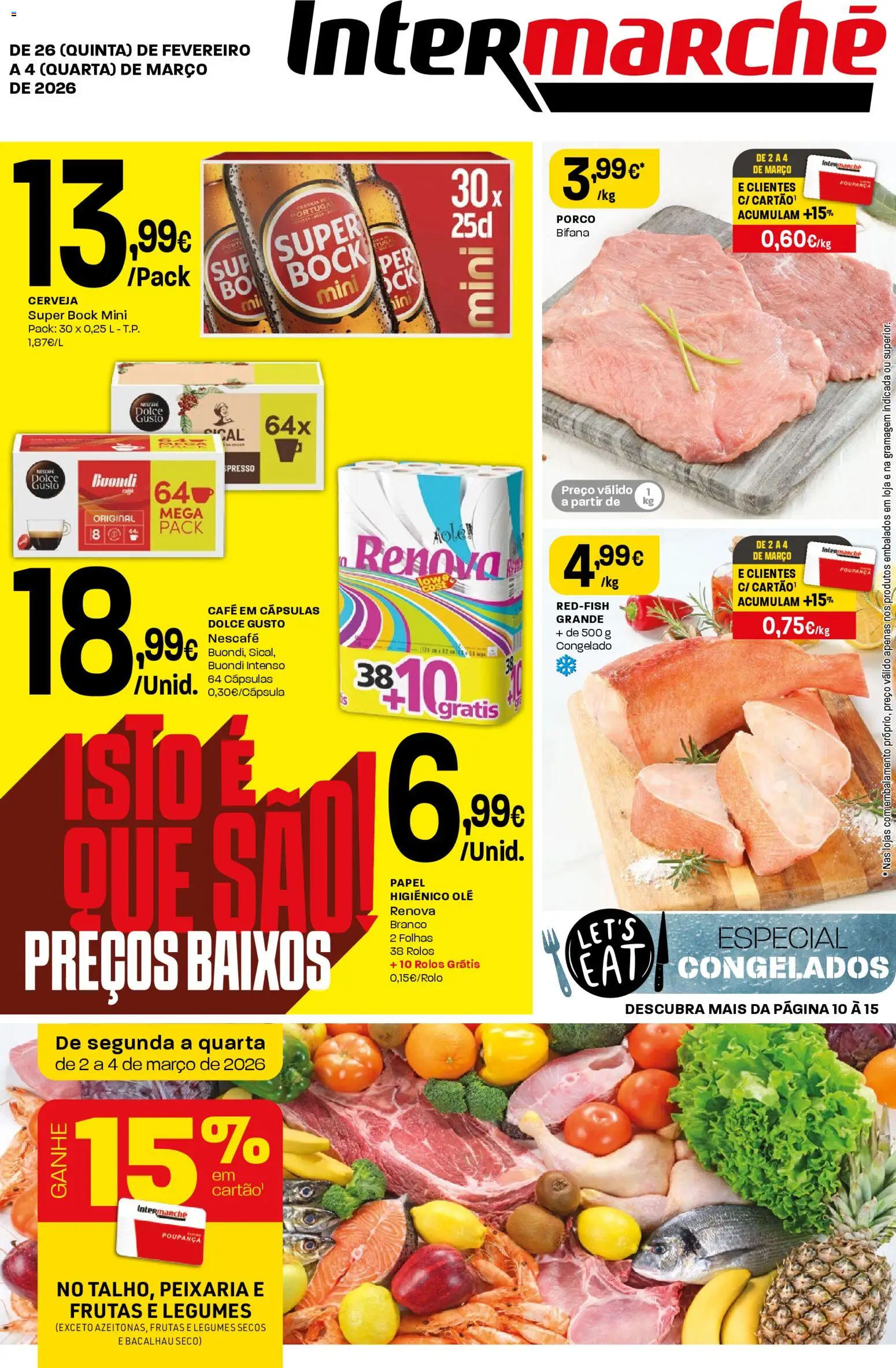Intermarché folheto │ válido de 26.02.2026 | Página: 1 | Produtos: Bacalhau, Café, Cerveja, Dolce gusto