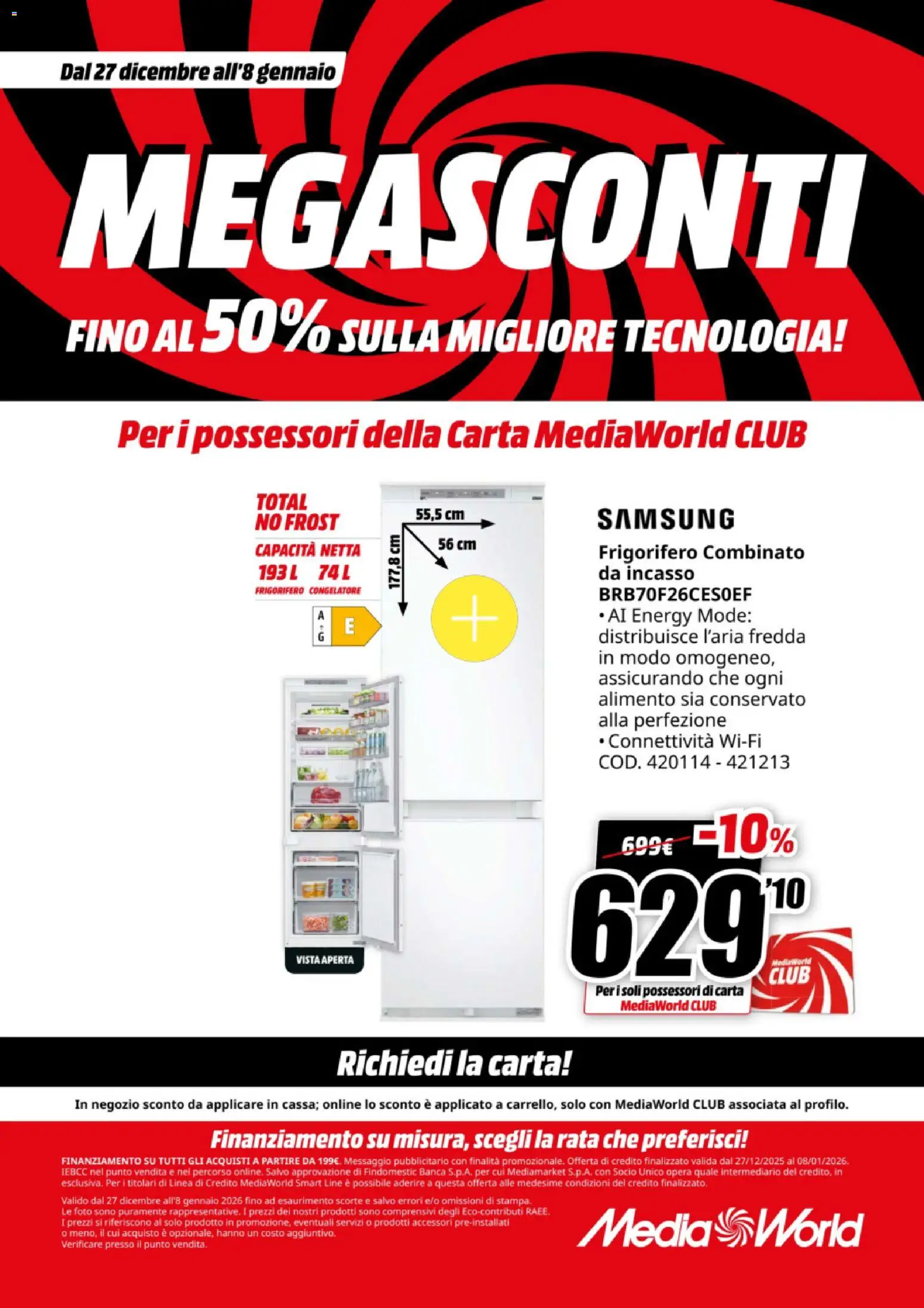 Volantino Media World del 27.12.2025 | Pagina: 44 | Prodotti: Frigorifero, Congelatore, Frigorifero combinato, Samsung