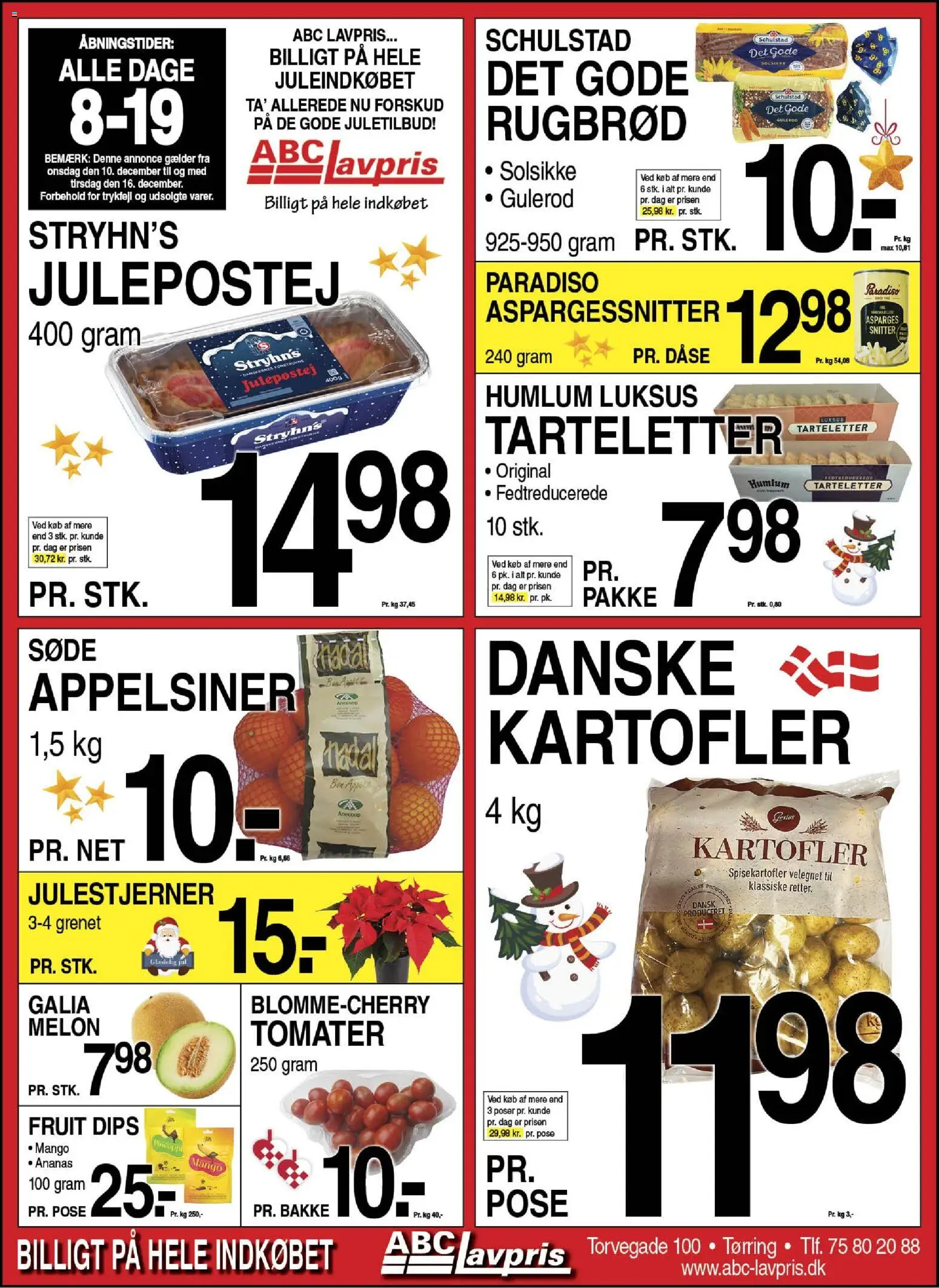 Abc Lavpris tilbudsavis – gyldig fra 10.12.2025 | Side: 1 | Produkter: Tomater, Kartofler, Tarteletter, Aspargessnitter