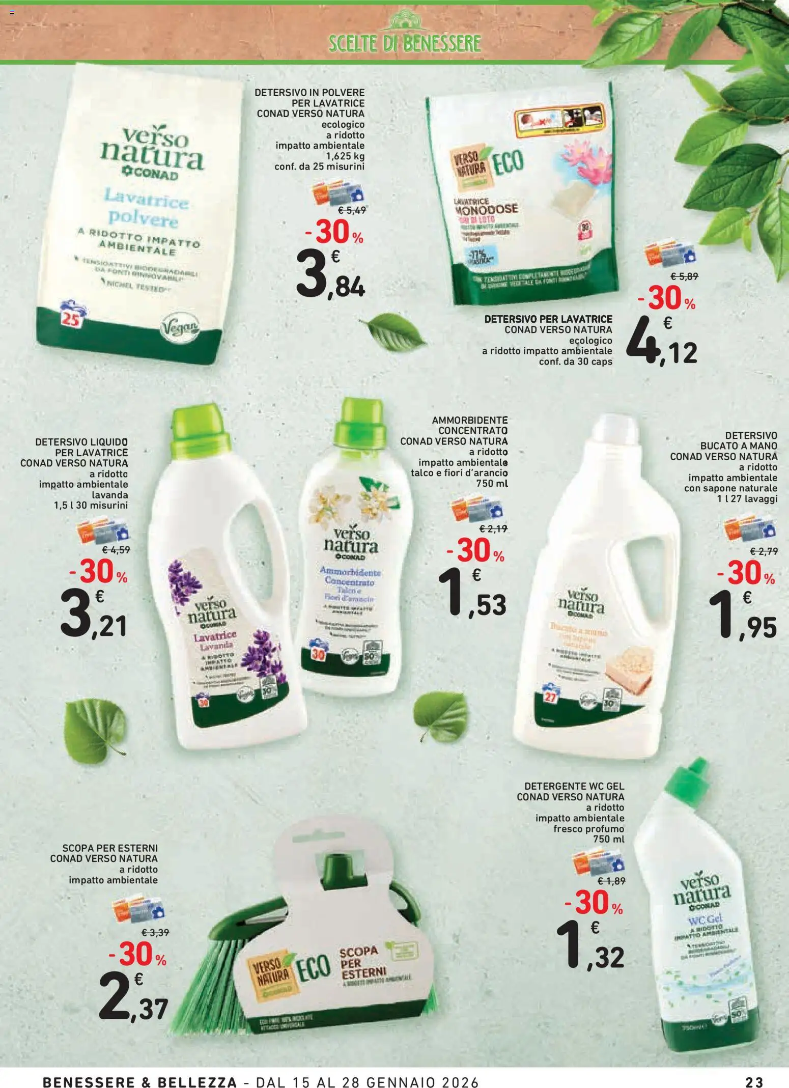 Volantino Conad del 15.01.2026 | Pagina: 23 | Prodotti: Detersivo in polvere, Ammorbidente, Talco, Lavatrice