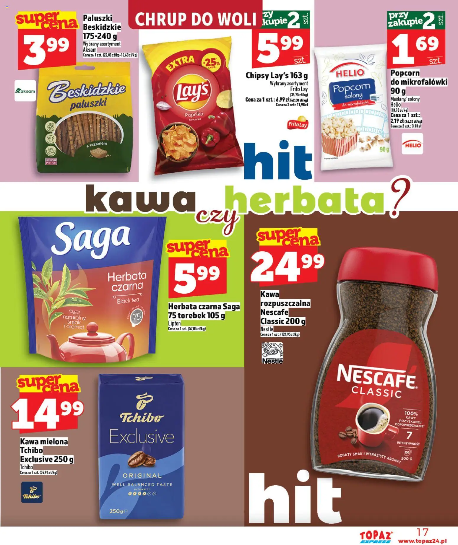 Topaz Gazetka - Express od 26.02.2026 | Strona: 17 | Produkty: Chipsy, Nescafe, Tchibo, Kawa