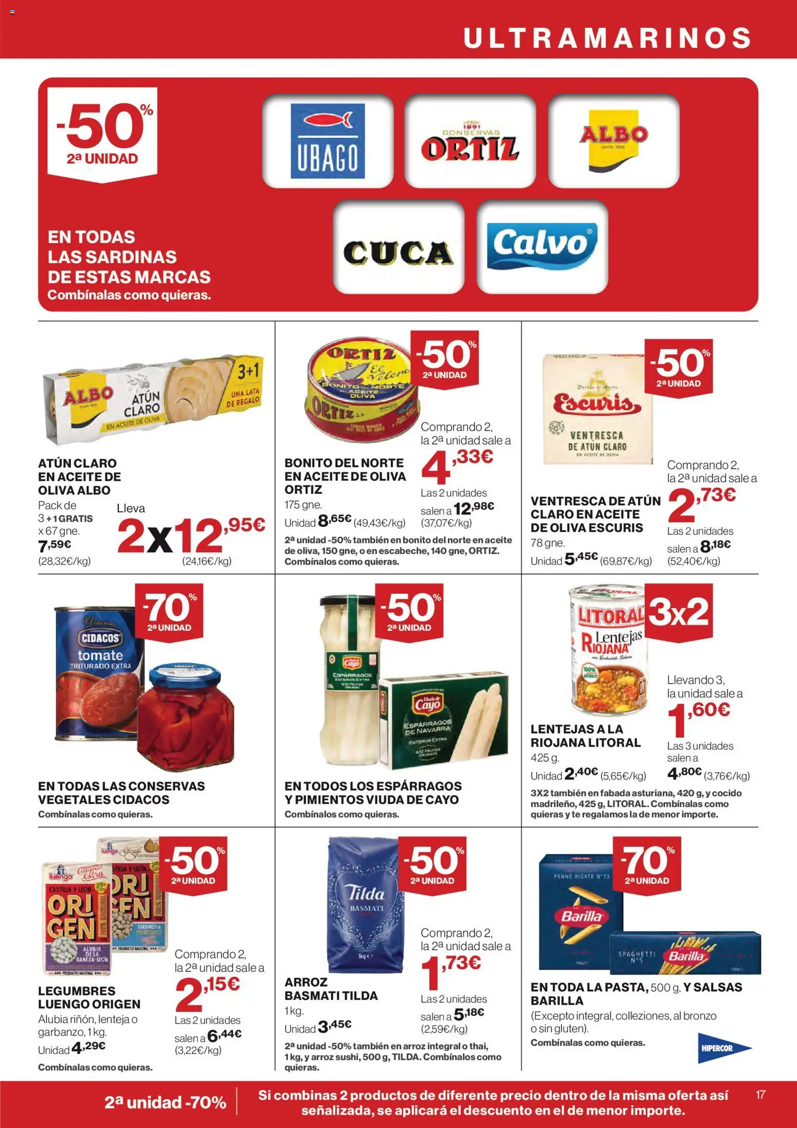 Hipercor catálogo │ válido desde el 12.03.2026 | Página: 17 | Productos: Arroz, Aceite de oliva, Atún claro, Tomate triturado