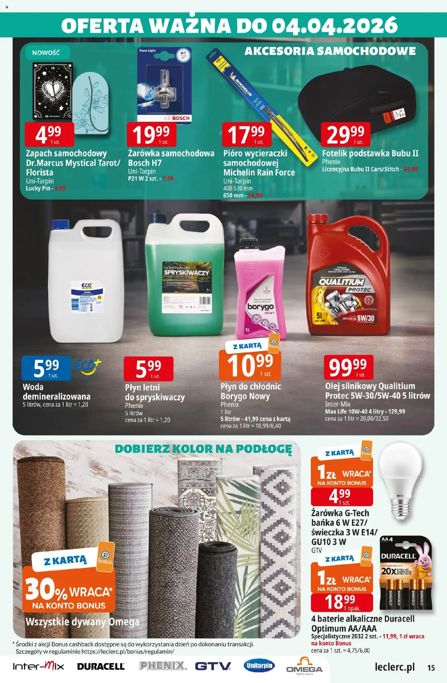 E.Leclerc gazetka - Elbląg od 17.03.2026 | Strona: 15 | Produkty: Baterie, Zapach, Woda, Dywany