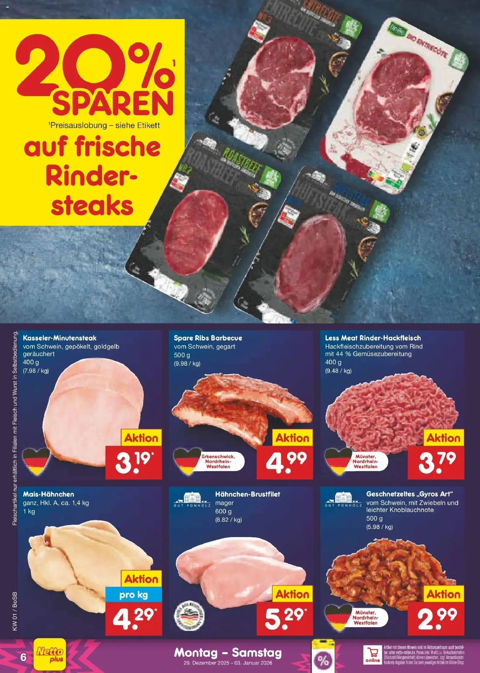 Netto Marken-Discount prospekt Stadtlohn	 – gültig ab 28.12.2025 | Seite: 6 | Produkte: Entrecote, Zwiebeln, Wurst, Fleisch