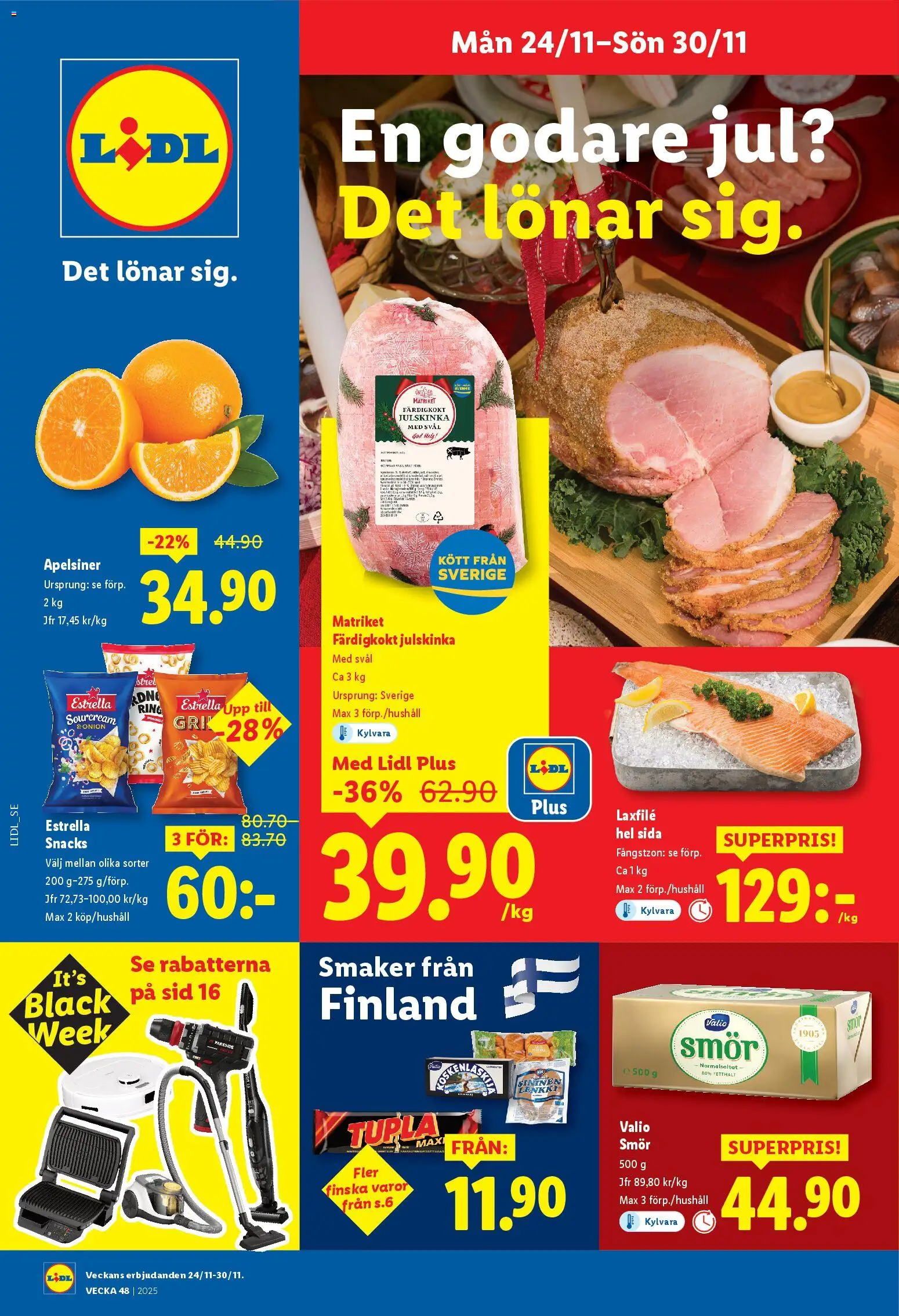 Lidl reklamblad aktuell från 24.11.2025 | Sida: 1 | Produkter: Ring, Smör, Apelsiner