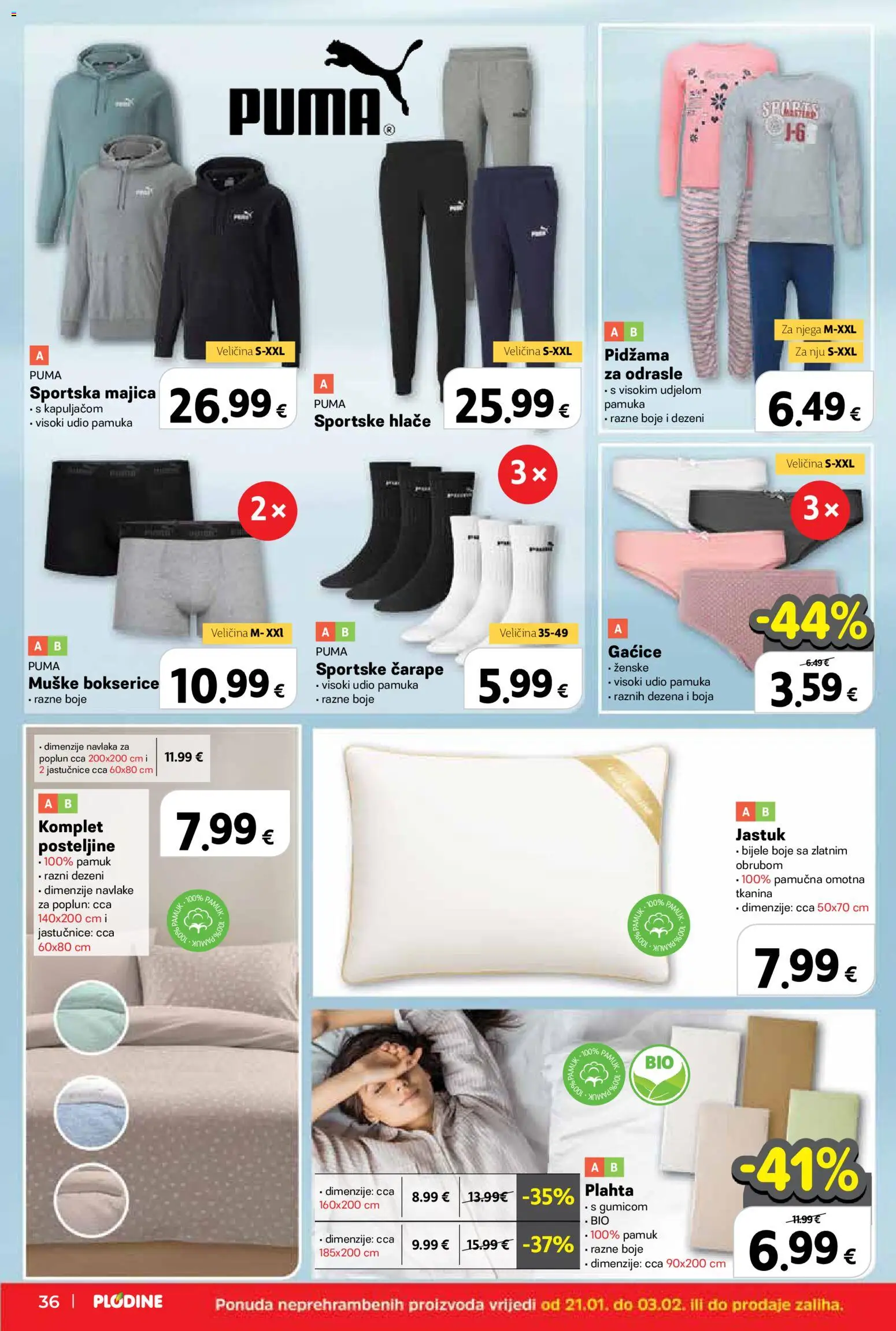 Plodine katalog | vrijedi od 21.01.2026 | Stranica: 36 | Proizvodi: Jastuk, Gaćice, Pidžama, Bokserice