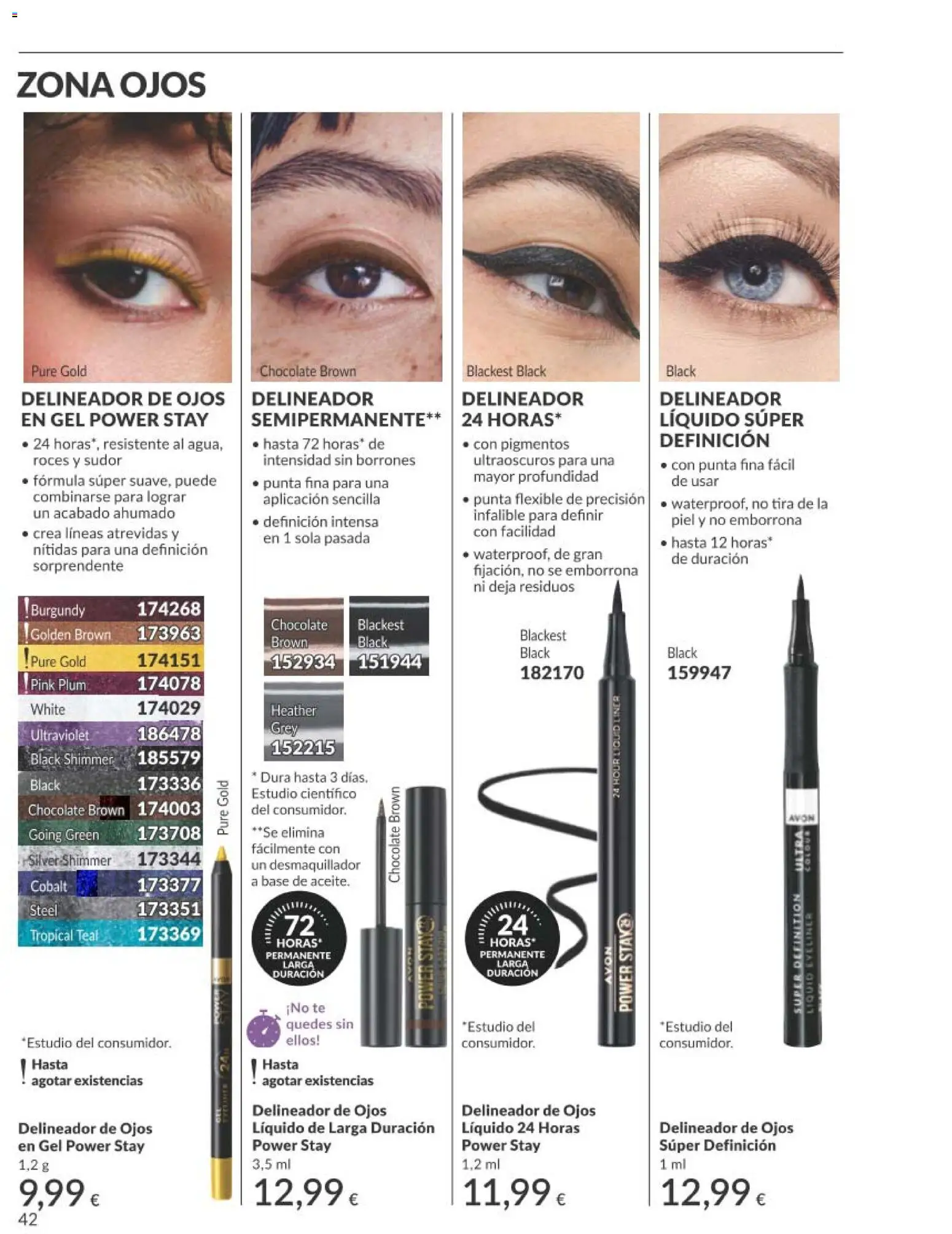 Catálogo AVON campaña 1 │ válido desde el 01.01.2026 | Página: 42 | Productos: Delineador de ojos, Delineador, Desmaquillador, Chocolate