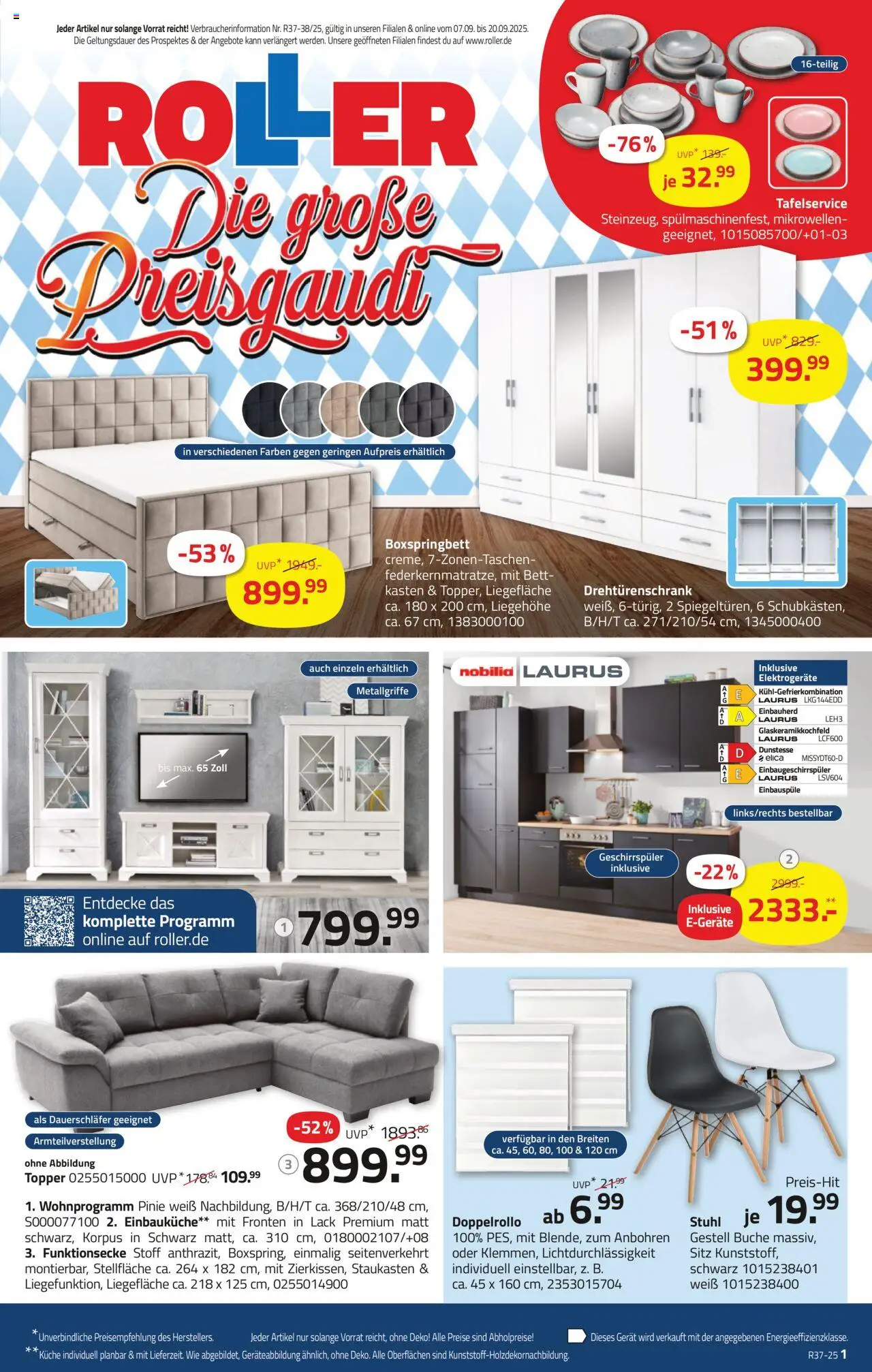 Roller Prospekt 	 – gültig ab 07.09.2025 | Seite: 3 | Produkte: Geschirrspüler, Bett, Boxspringbett, Kühlgefrierkombination