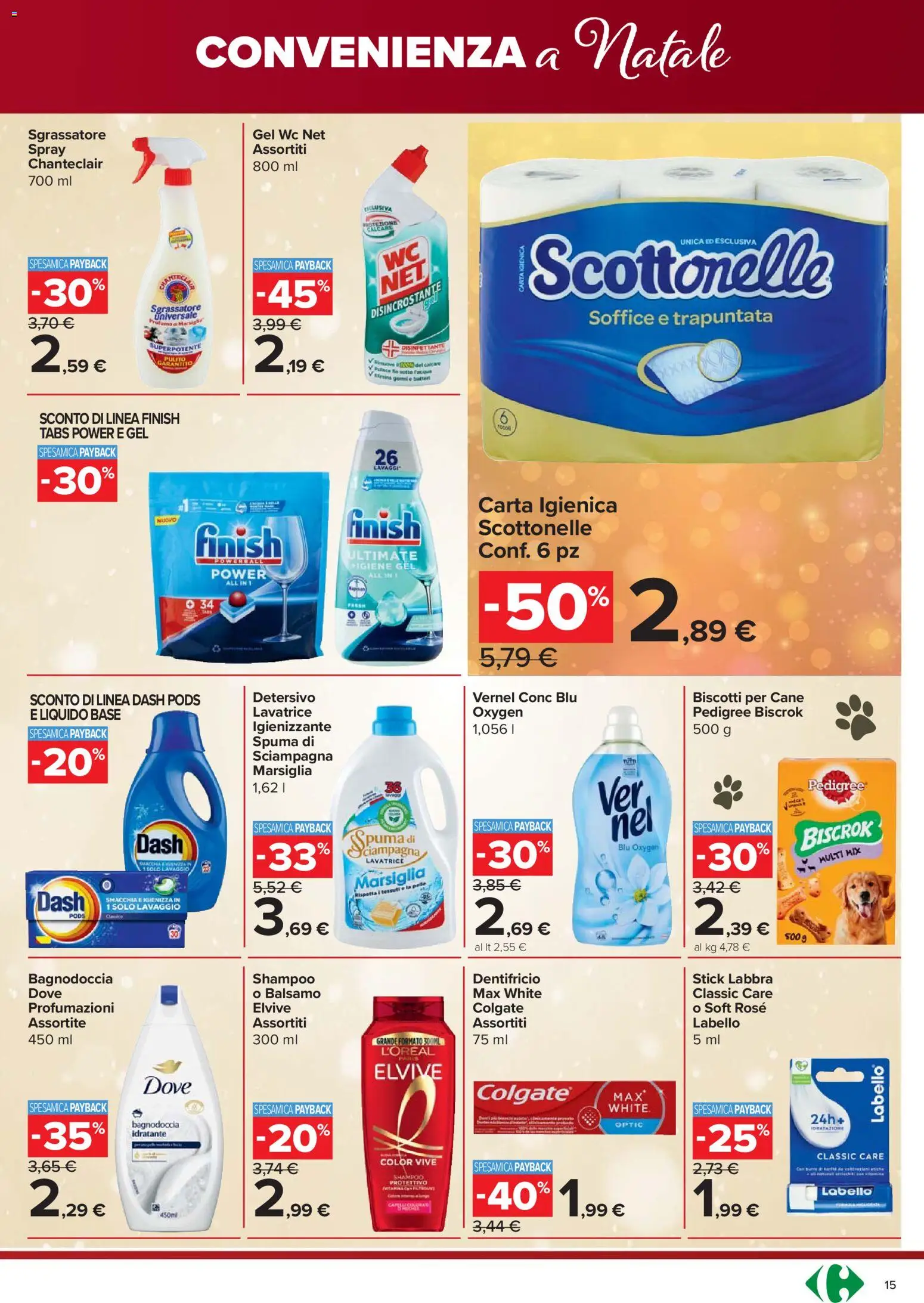 Volantino Carrefour del 18.12.2025 | Pagina: 15 | Prodotti: Balsamo, Dentifricio, Sgrassatore, Lavatrice