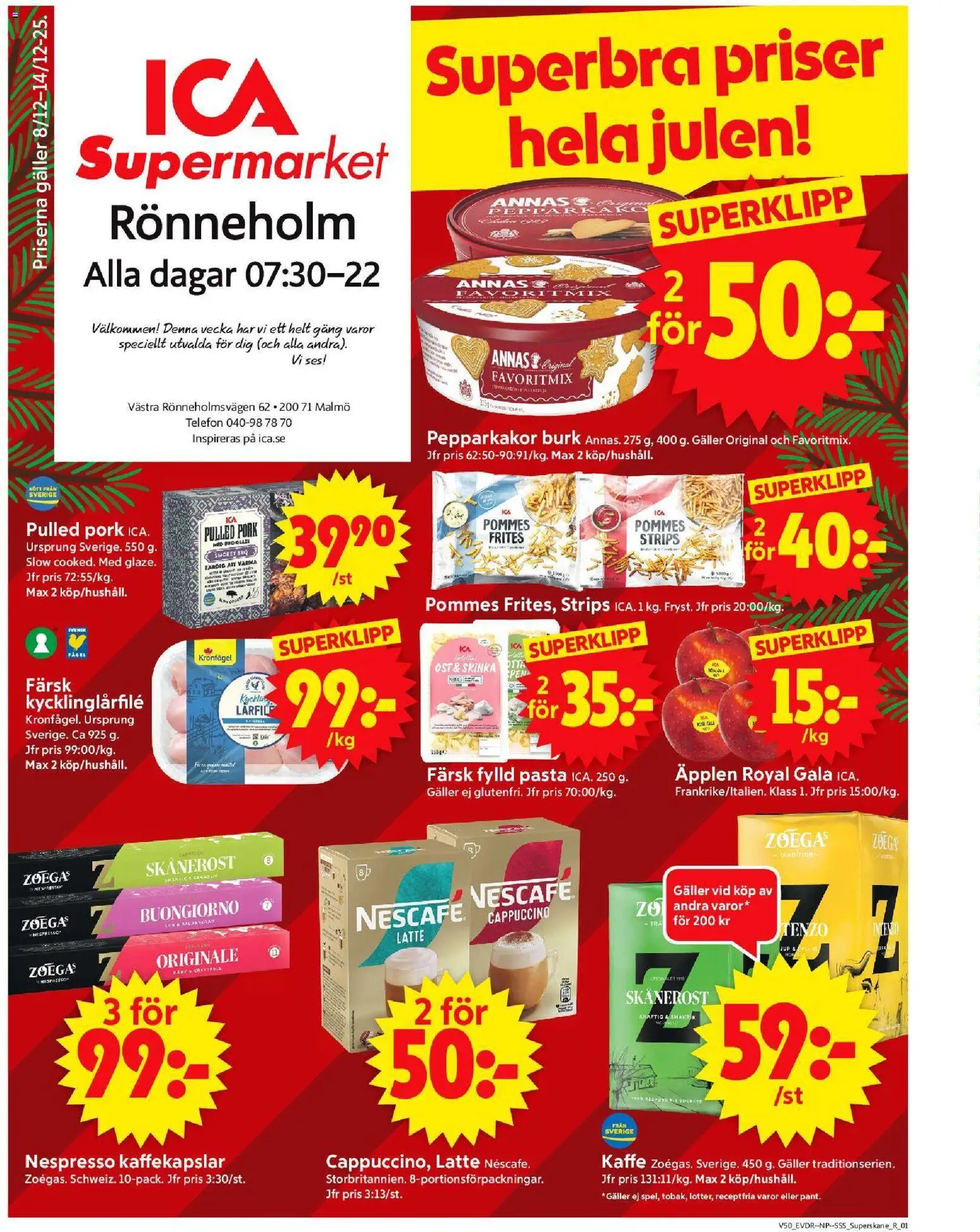 ICA Supermarket reklamblad aktuell från 08.12.2025 | Sida: 1 | Produkter: Galler, Peppar, Ost, Telefon