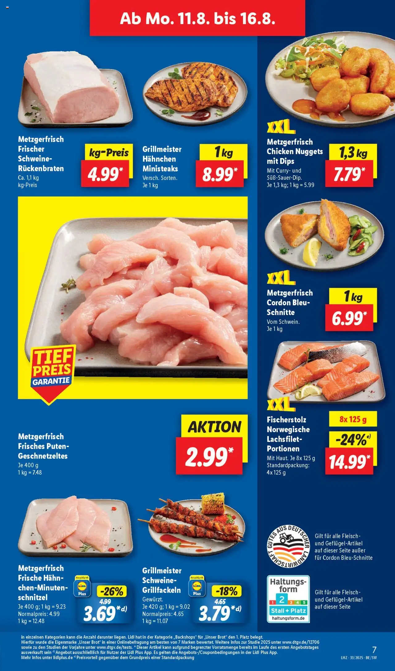 Lidl Prospekt Stuttgart - gültig ab dem 11.08.2025 | Seite: 7 | Produkte: Hahnchen, Schnitzel, Brot, Fleisch