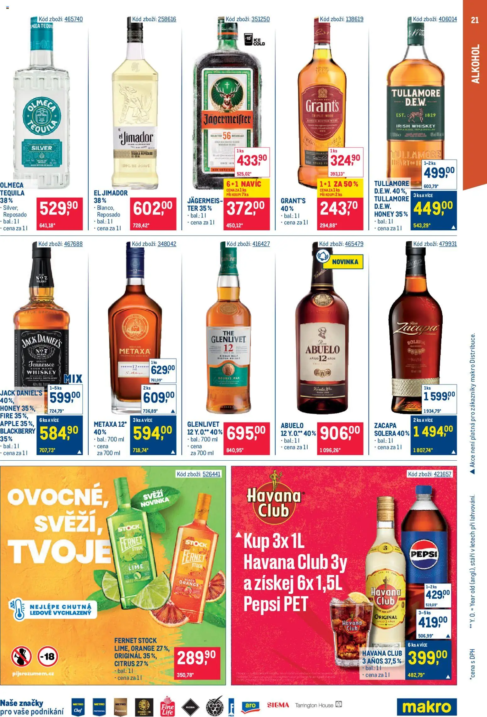 Makro leták - Gastronomie od 22.04.2026 | Strana: 21 | Produkty: Whiskey, Apple, Metaxa, Jack Daniel’s