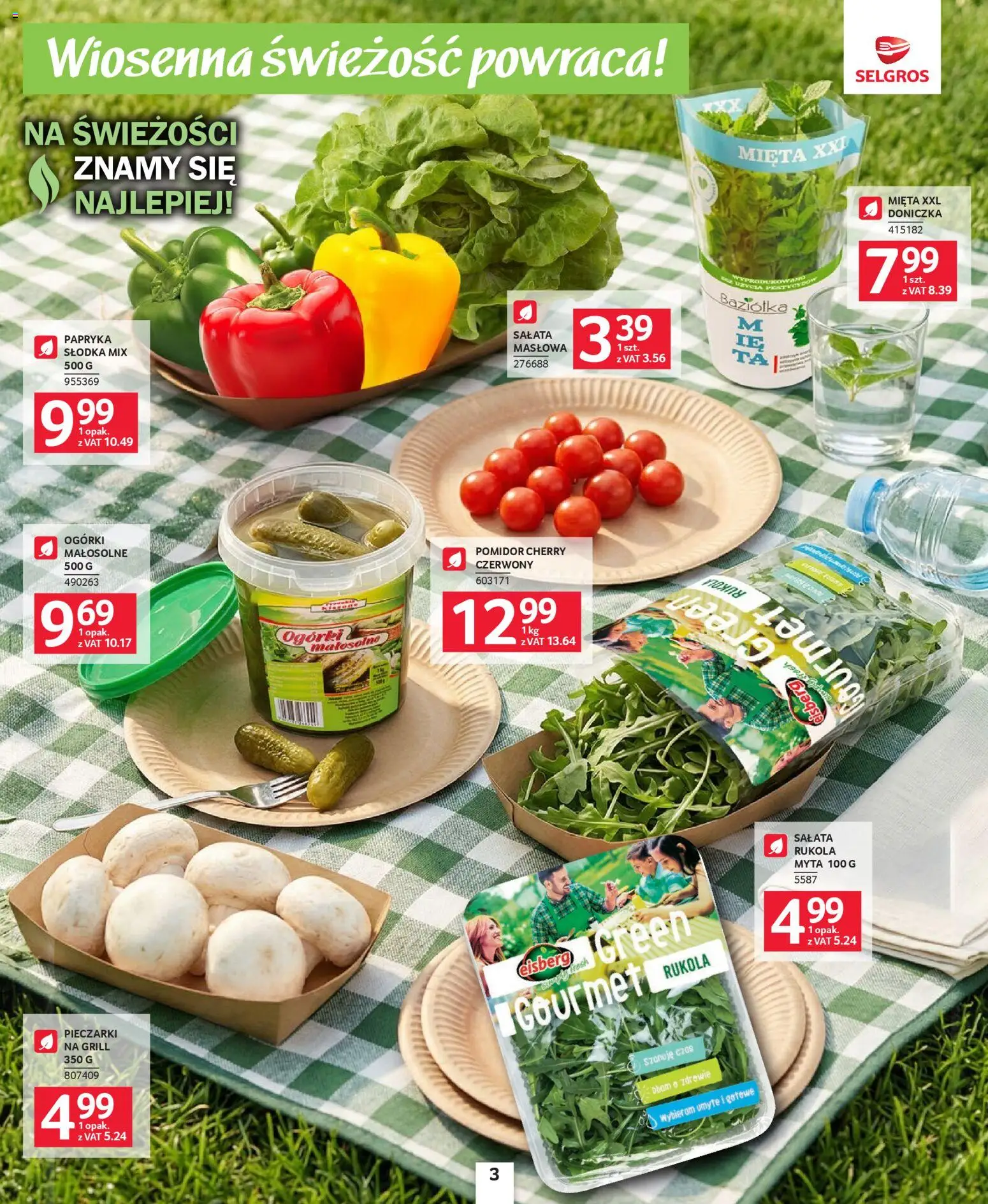 Selgros cash&carry gazetka - Grillowanie od 23.04.2026 | Strona: 3 | Produkty: Pieczarki, Rukola, Mięta, Doniczka