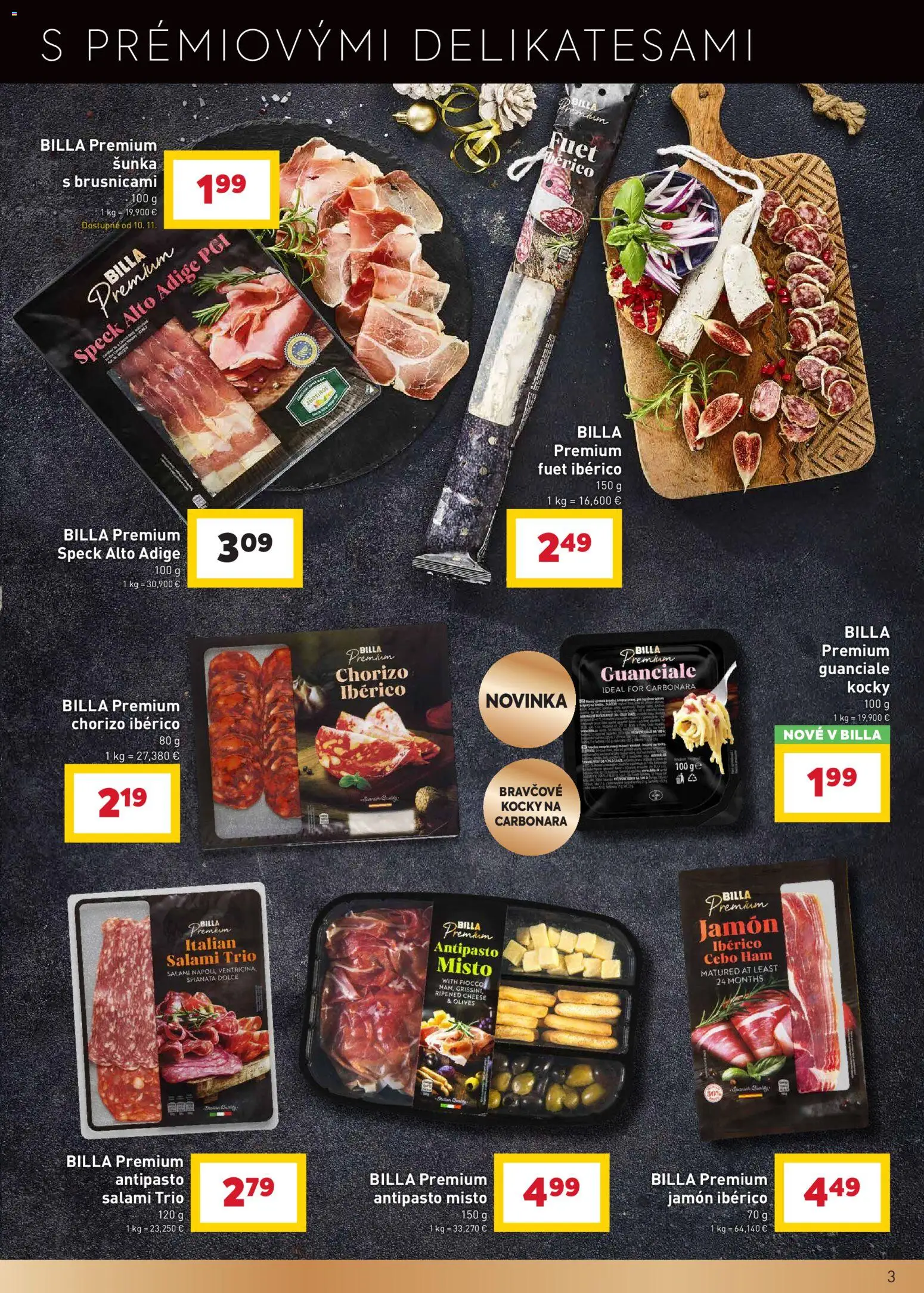 Nové Billa akcie – leták je platný od 17.12.2025 | Strana: 3 | Produkty: Šunka