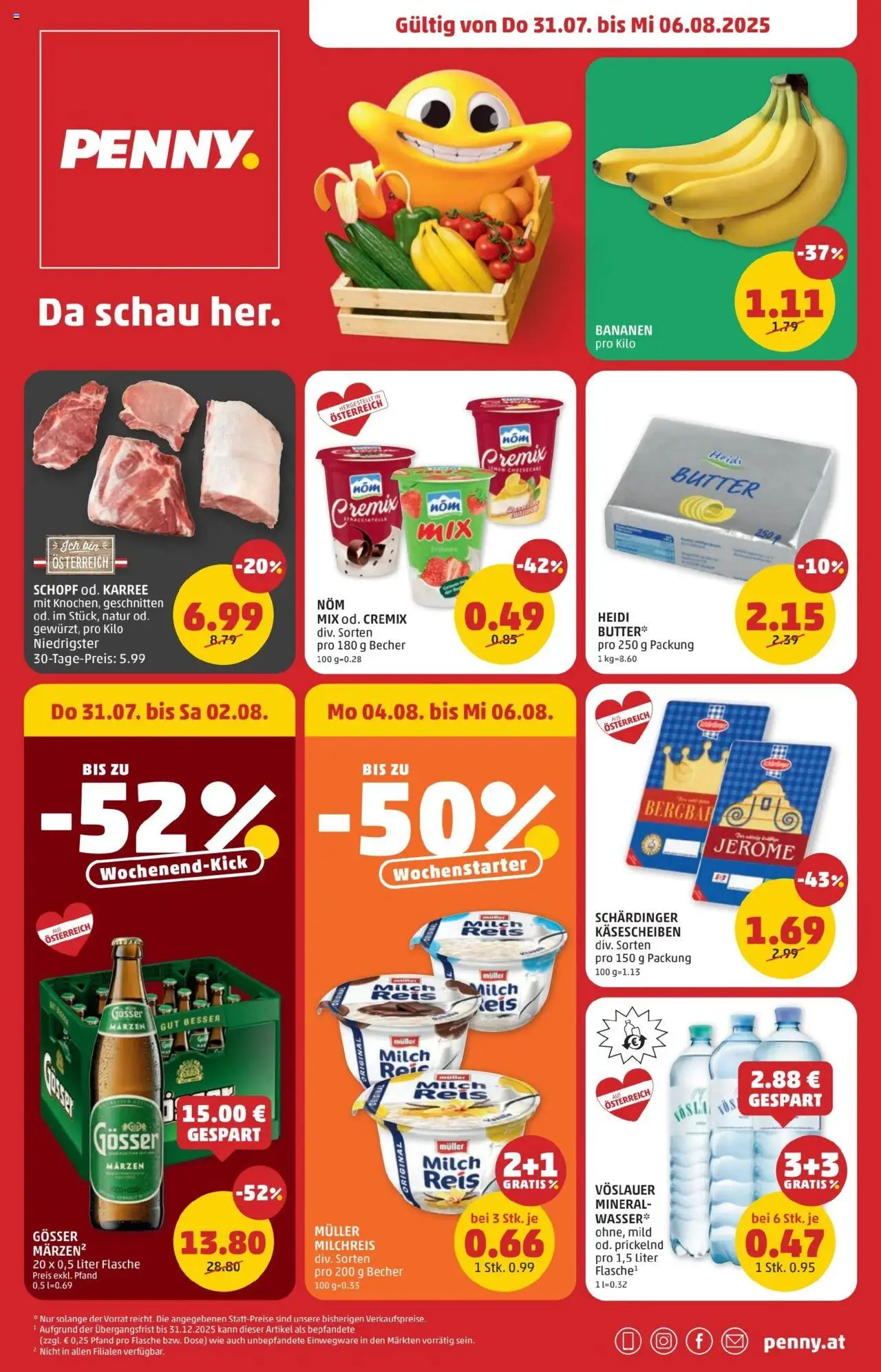 Penny Markt Flugblatt gültig ab 31.07.2025 | Seite: 1 | Produkte: Milch, Butter, Bananen, Reis