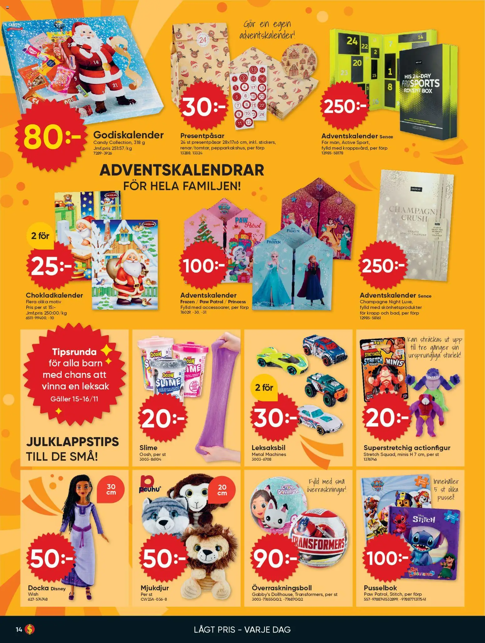 Dollar Store reklamblad aktuell från 10.11.2025 | Sida: 14 | Produkter: Pussel, Galler, Champagne, Lime