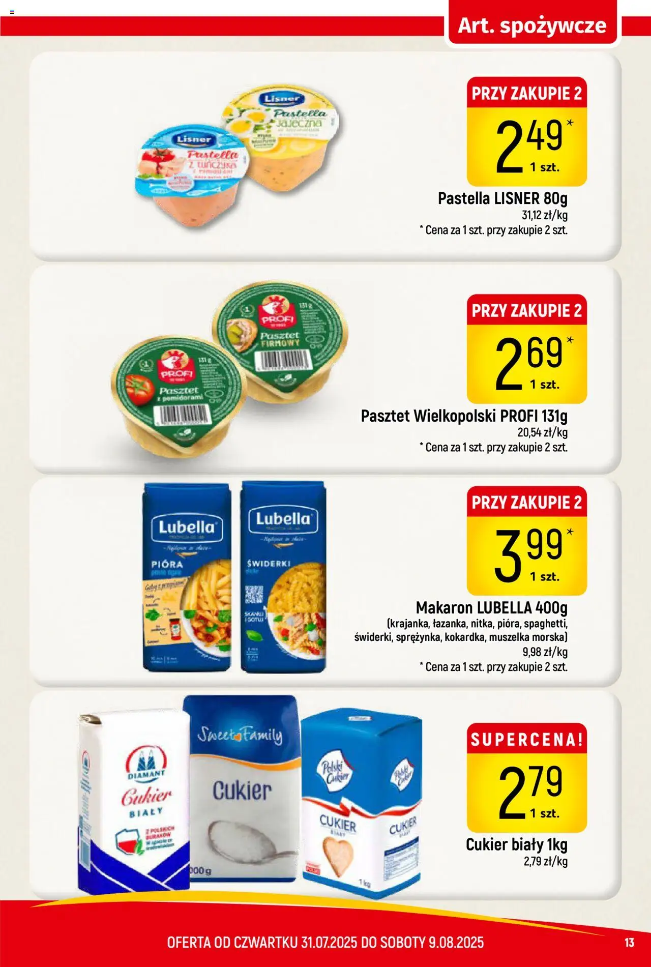 Piotruś Pan Gazetka od 31.07.2025 | Strona: 13 | Produkty: Tuńczyk, Cukier biały, Makaron, Cukier