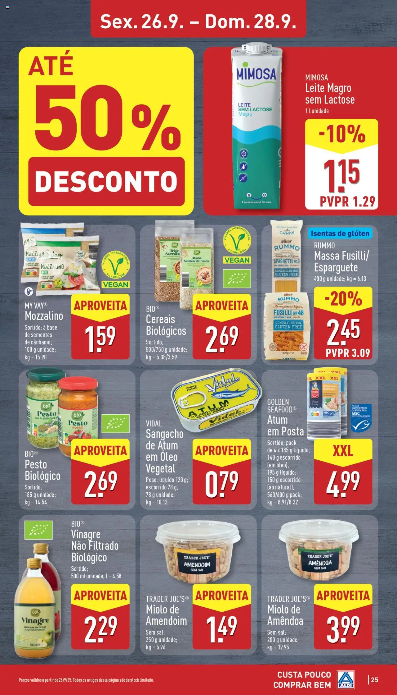 Aldi folheto │ válido de 22.09.2025 | Página: 25 | Produtos: Esparguete, Leite, Maça, Massa