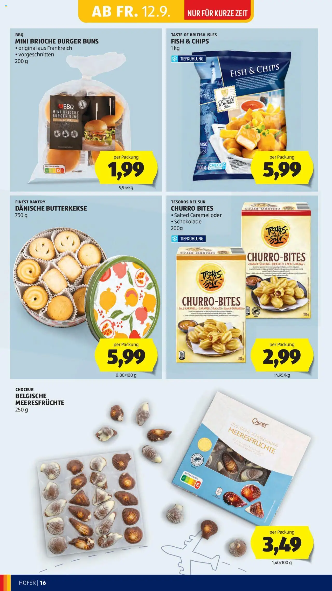 Hofer Flugblatt gültig ab 12.09.2025 | Seite: 18 | Produkte: Chips, Meeresfrüchte, Schokolade