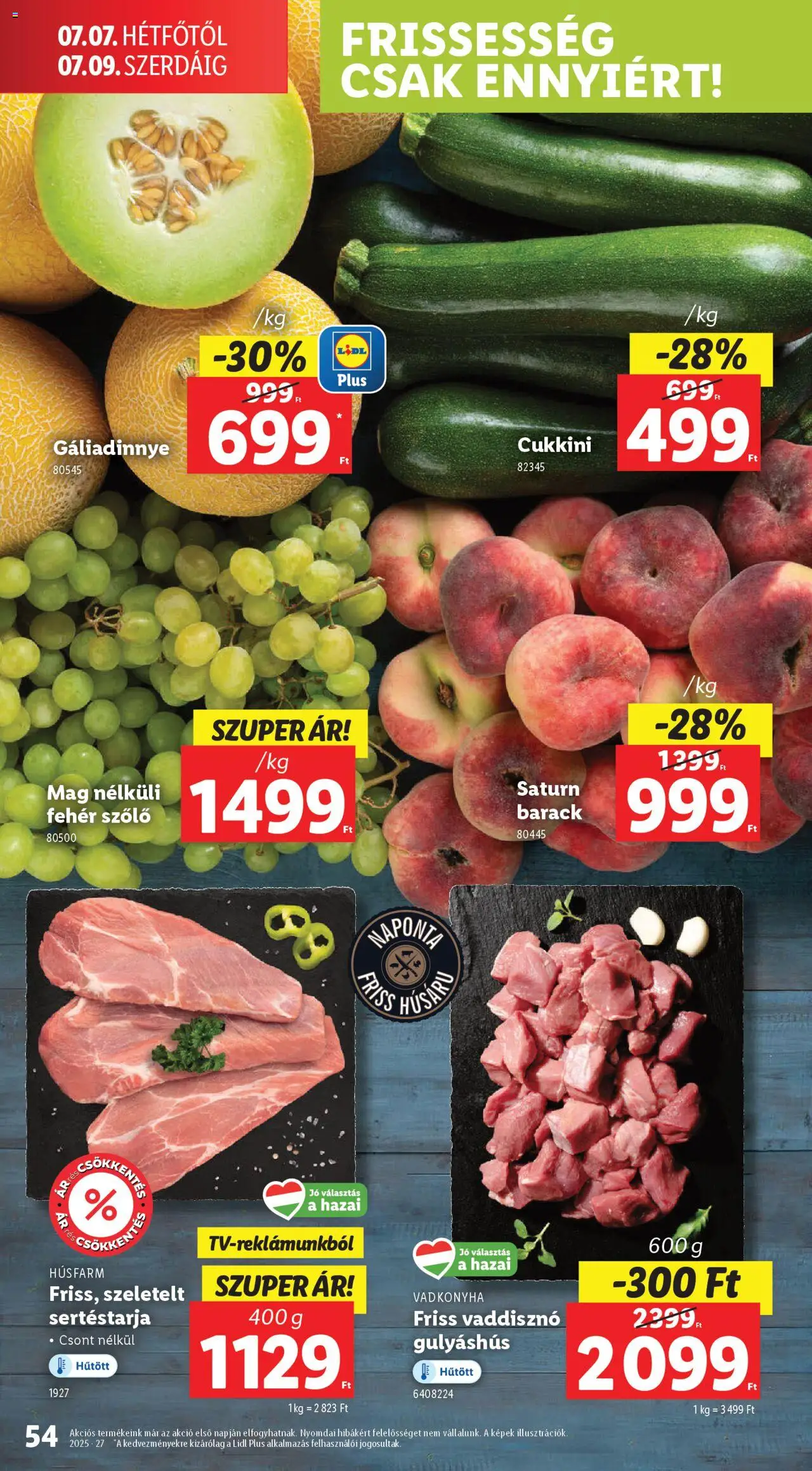 Lidl akciós ujság - amely érvényes a következő dátumtól: 03.07.2025 | Oldal: 54 | Termékek: Szőlő, Sertéstarja, Cukkini