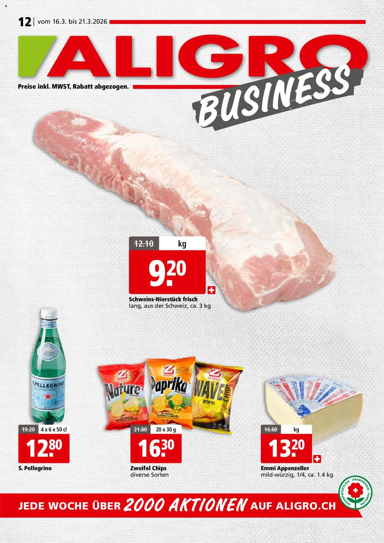 Aligro aktionen Business Schlieren, Gossau SG, Frauenfeld, Rapperswil-Jona, Sargans, Bern – gültig ab 16.03.2026 | Seite: 1 | Produkte: Rapsöl, Chips