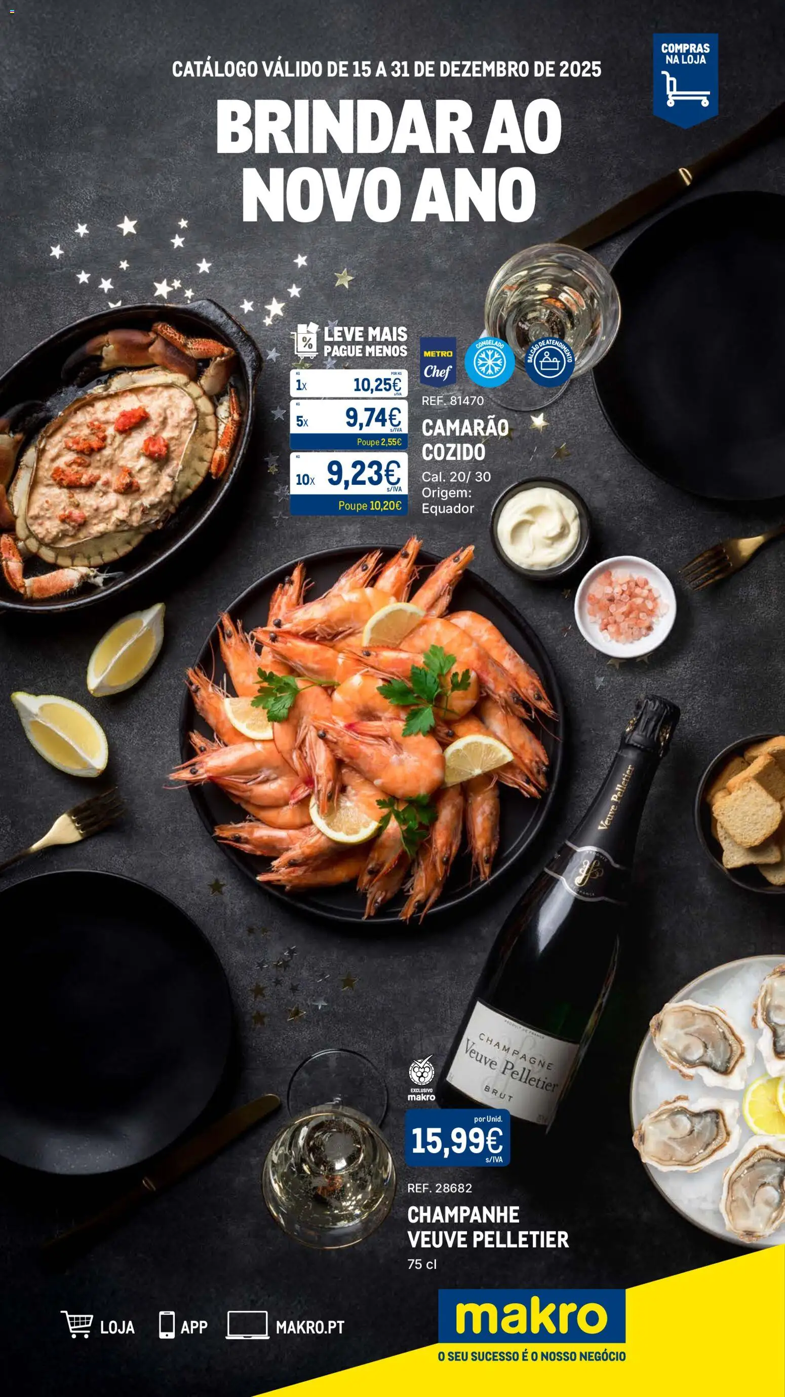 Makro Catálogo Brindar ao Ano Novo │ válido de 15.12.2025 | Página: 1 | Produtos: Camarão, Champagne