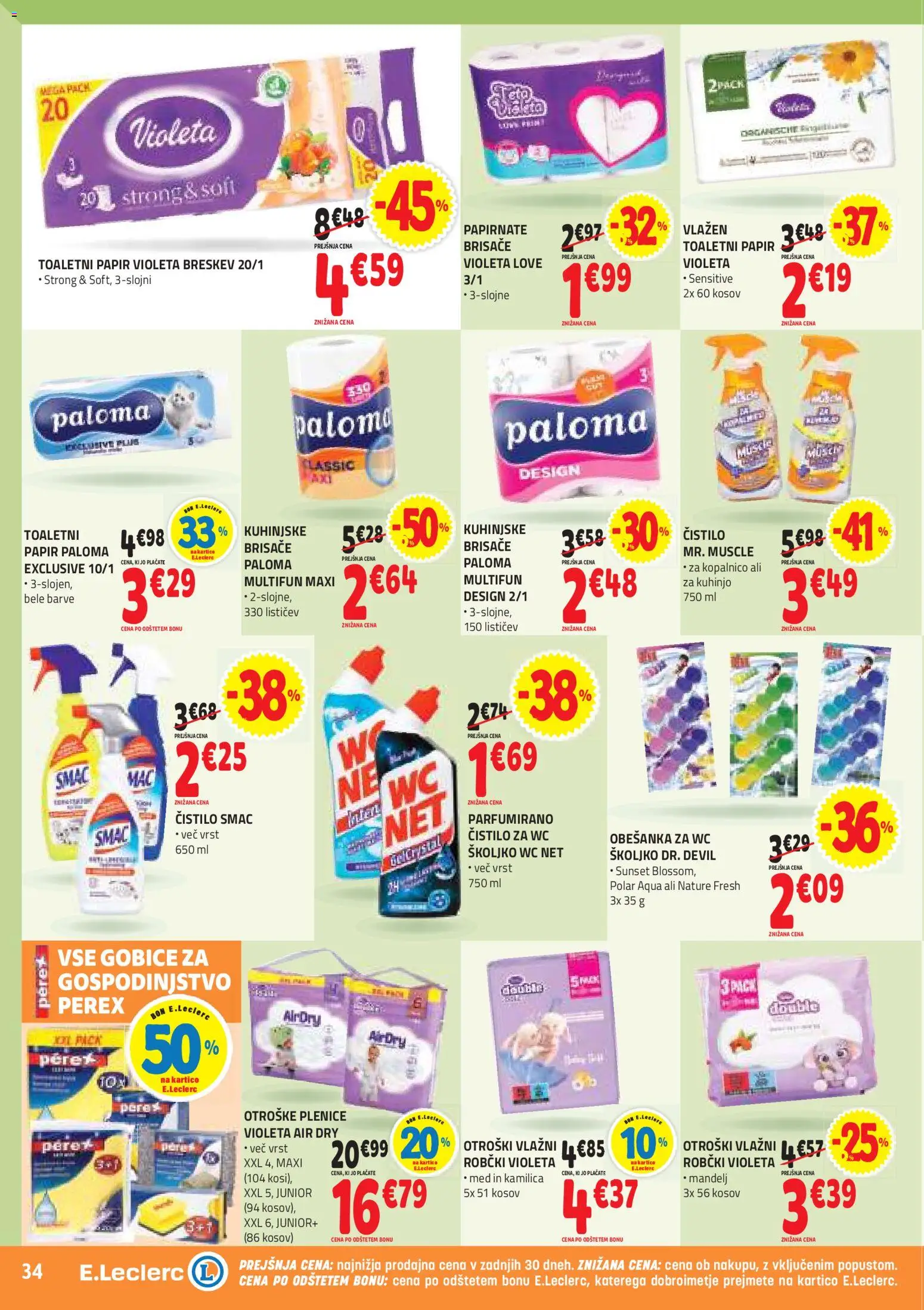 Novi E.leclerc katalog ponudbe – veljaven od 15.04.2026 | Stran: 34 | Izdelki: Plenice, Toaletni papir, Robčki, Breskev
