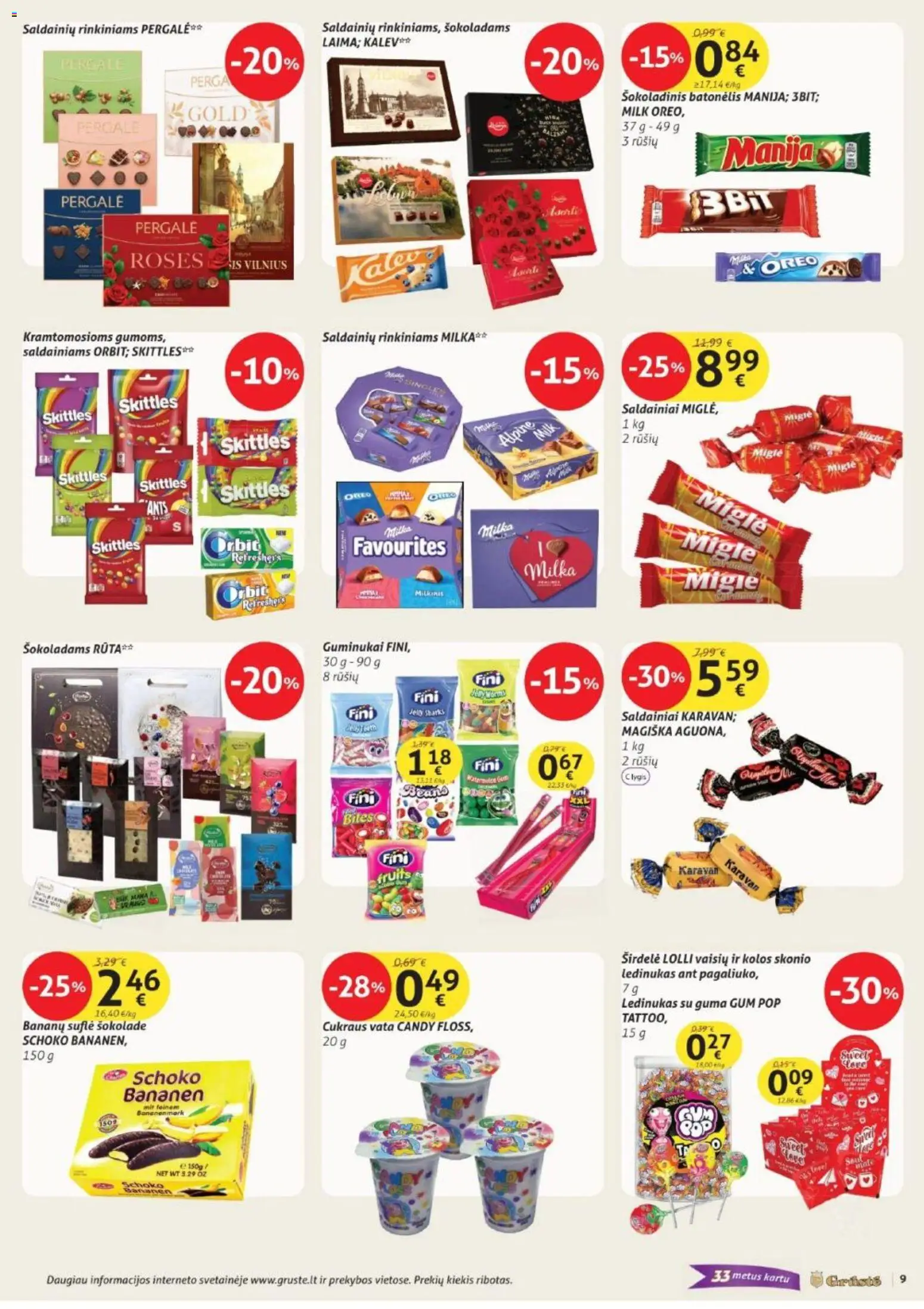 GRUSTE akcijos nuo 21.11.2025 | Puslapis: 9 | Prekių: Guminukai, Šokoladinis batonėlis, Saldainiai, Vata