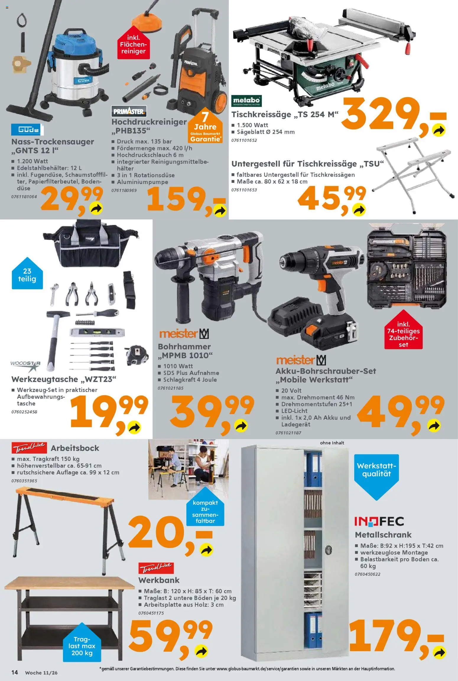 Globus Baumarkt Prospekt Magdeburg – gültig ab 09.03.2026 | Seite: 14 | Produkte: Tasche, Hochdruckreiniger, Ladegerät